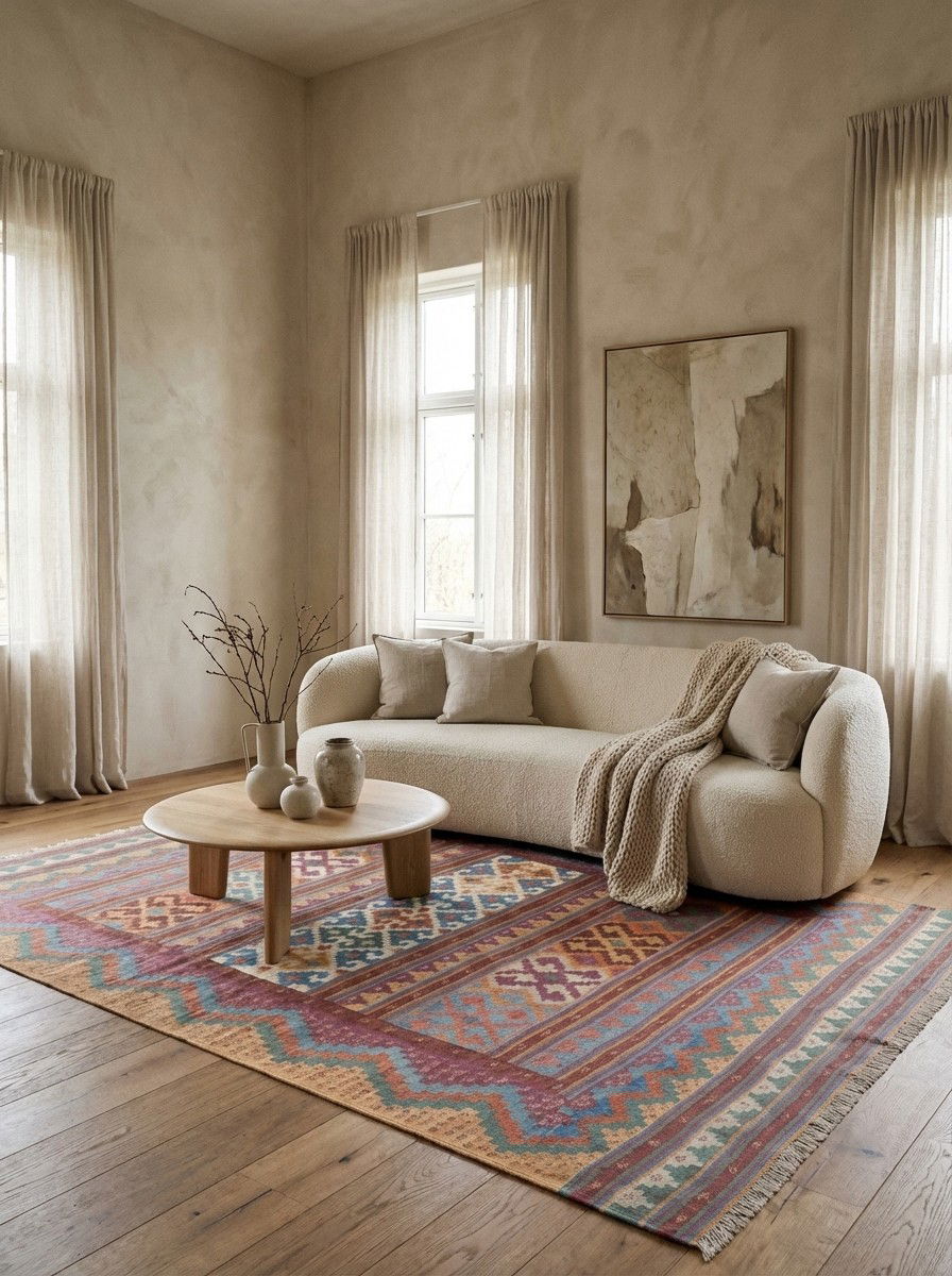 Sumak Sirdjan — Handgefertigt, 225x156 cm, Bunt, 100% Virgin Wool | Detail view