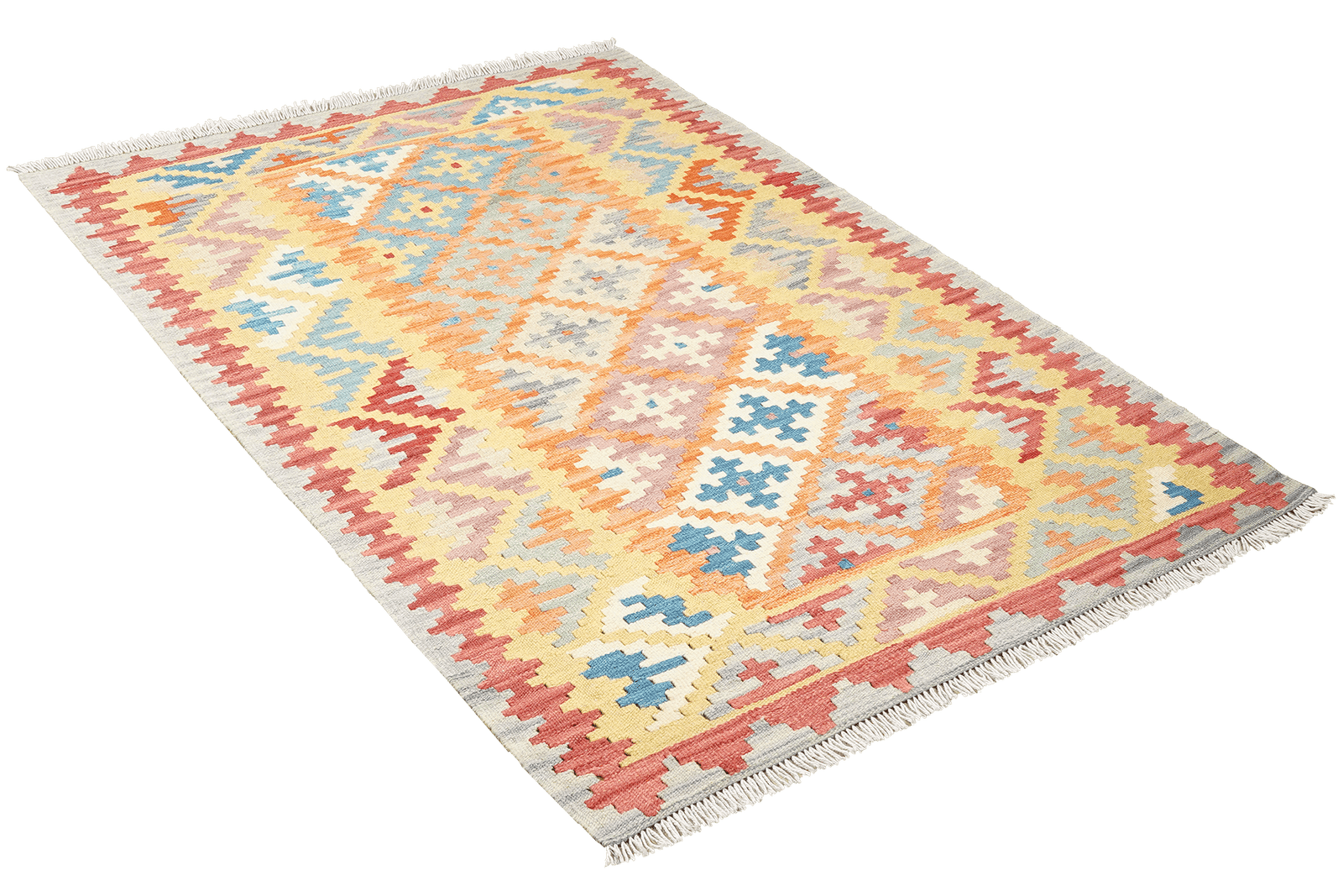 Kelim Gashgai — Handmade, 105x150 cm, Orange, 100% Virgin Wool | View 4