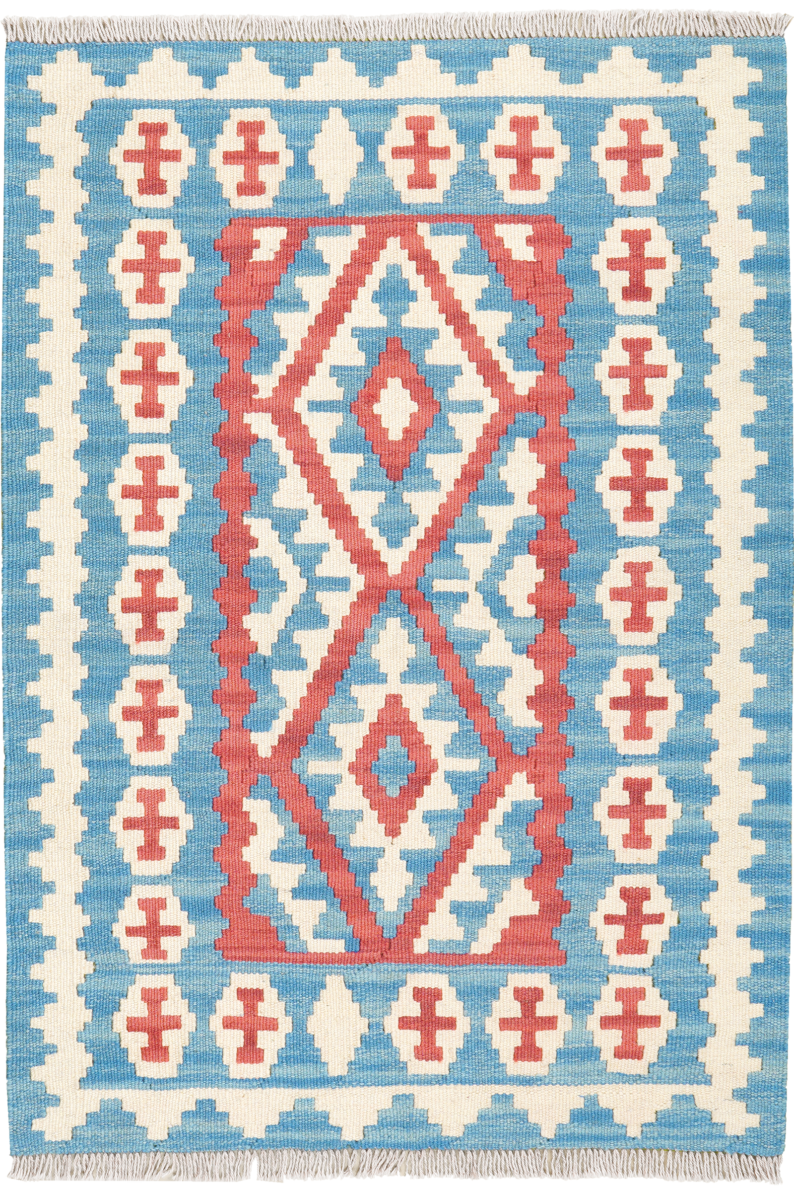 Kelim Gashgai — Handgefertigt, 122x84 cm, Blau, 100% Virgin Wool | Main view