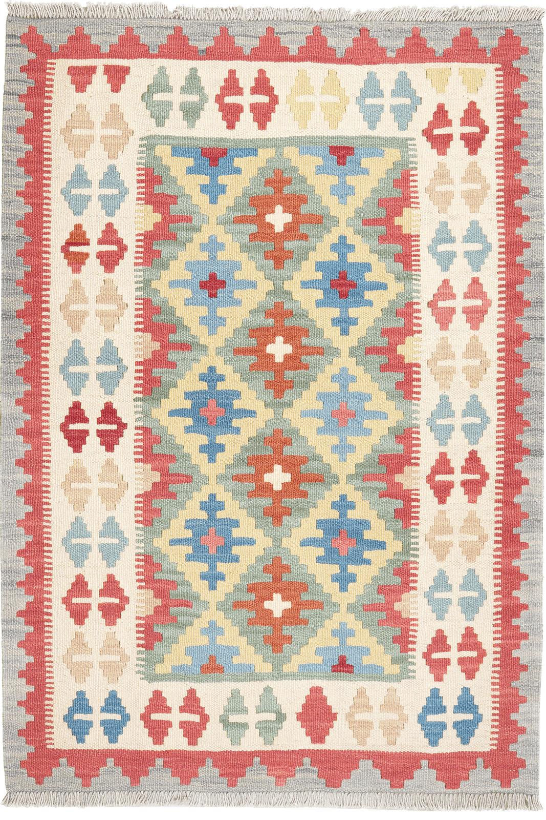 Kelim Gashgai — Handmade, 103x148 cm, Orange, 100% Virgin Wool | Main view