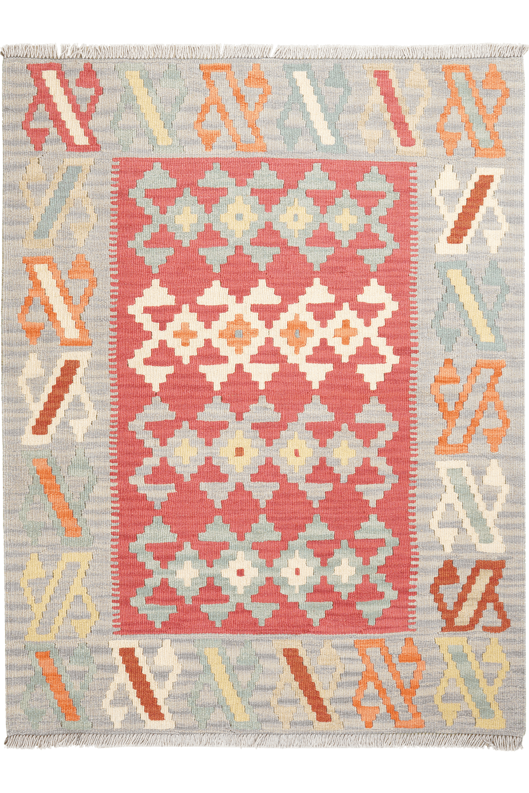Kelim Gashgai — Handmade, 108x142 cm, Red, 100% Virgin Wool | Main view