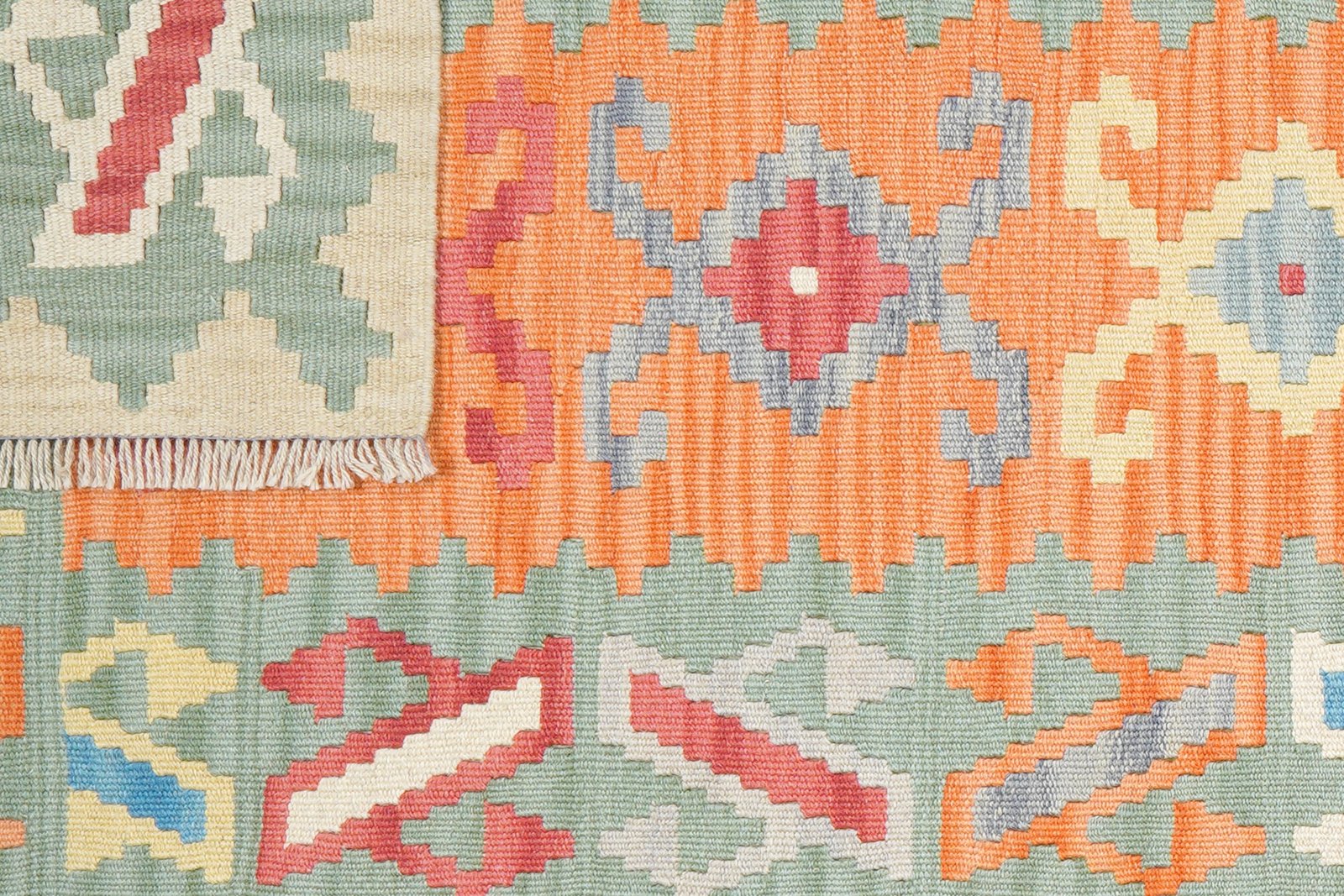 Kelim Gashgai — Handmade, 85x282 cm, Orange, 100% Virgin Wool | View 6