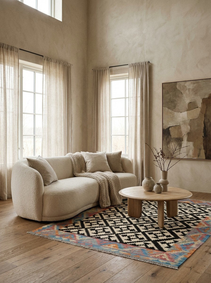 Kelim Gashgai — Handgefertigt, 193x152 cm, Bunt, 100% Virgin Wool | Detail view