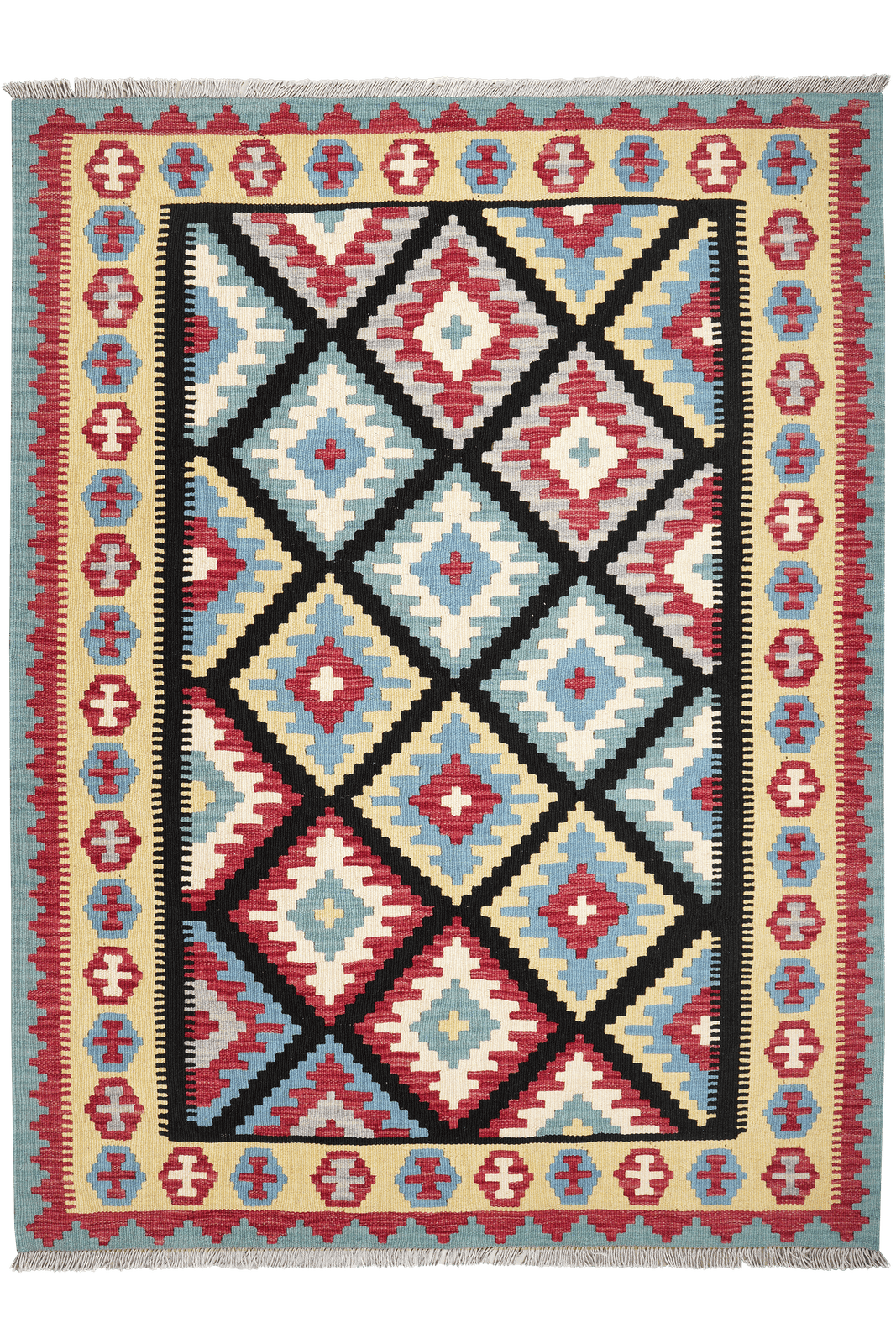 Kelim Gashgai — Handmade, 153x204 cm, Black, 100% Virgin Wool | Main view
