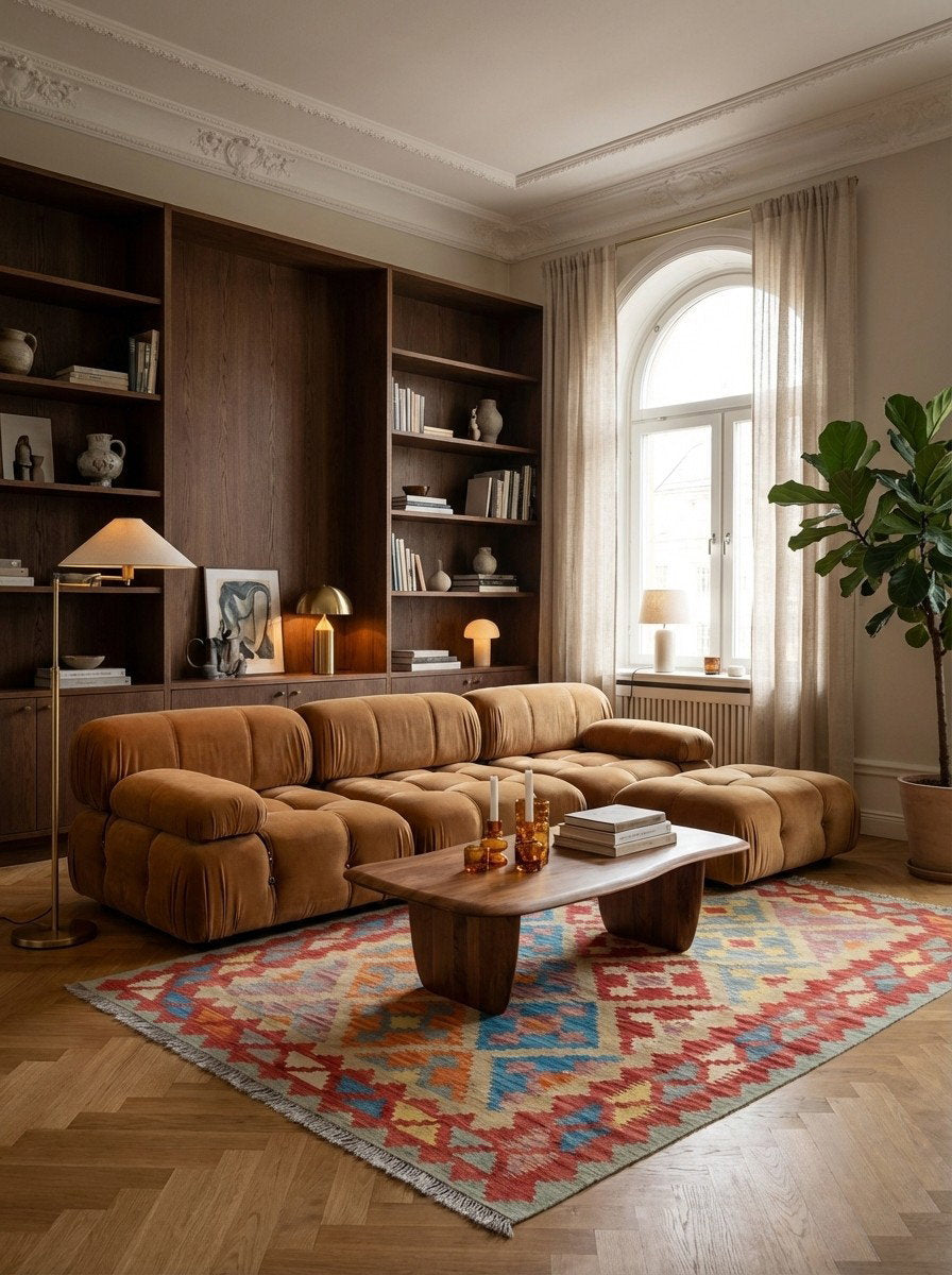 Kelim Gashgai — Handgefertigt, 194x158 cm, Rot, 100% Virgin Wool | Back view