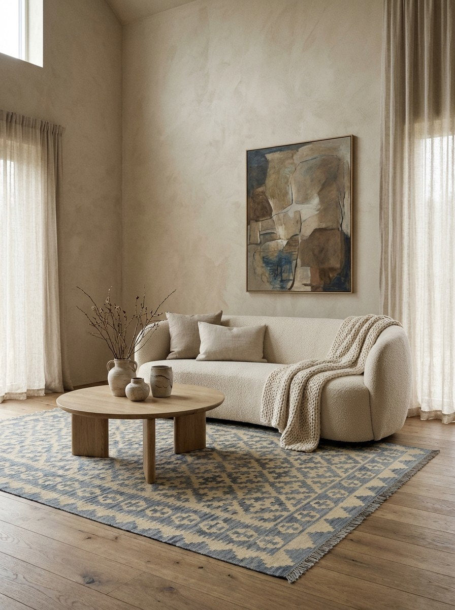 Kelim Gashgai — Handgefertigt, 229x169 cm, Grau, 100% Virgin Wool | Detail view