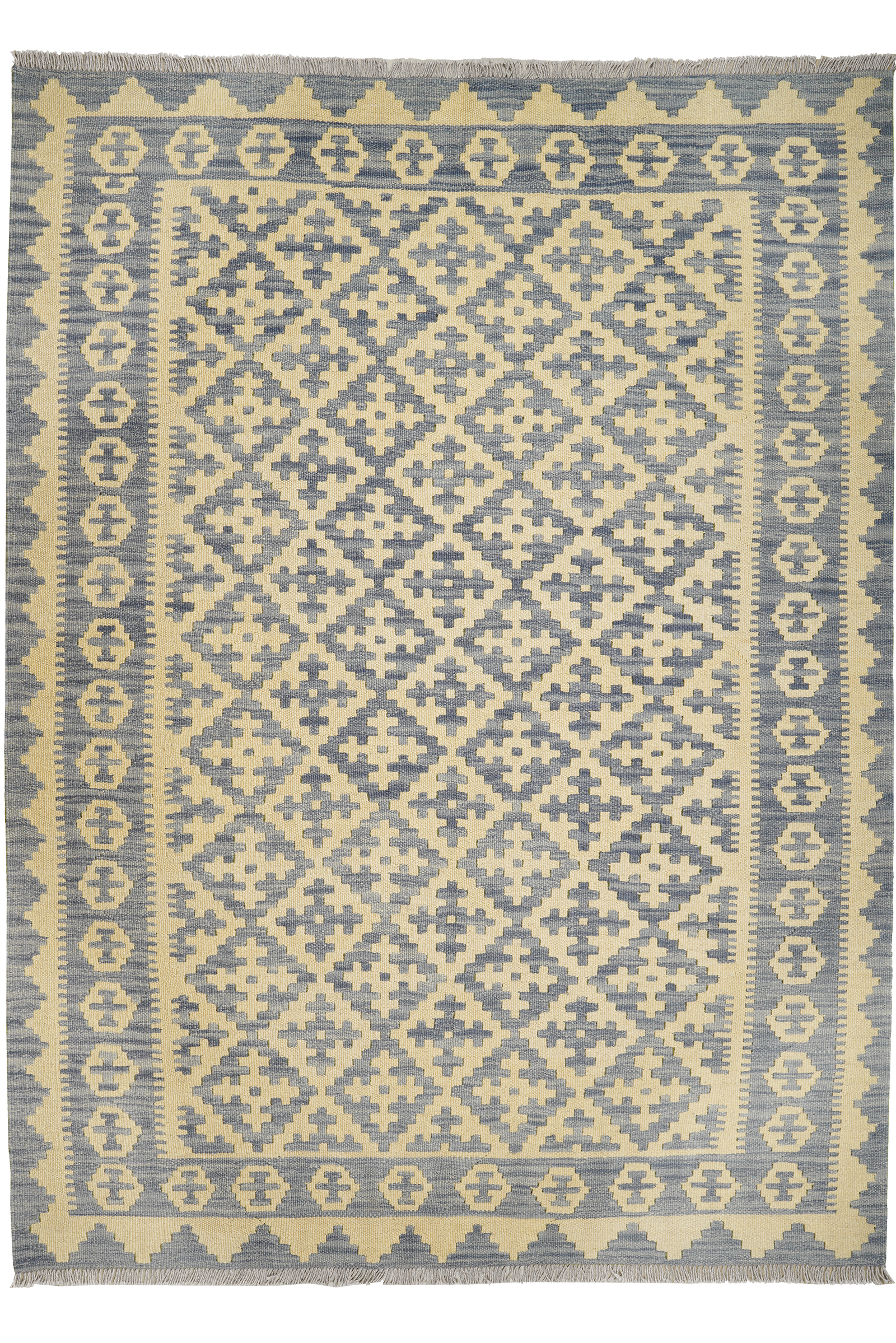 Kelim Gashgai — Handgefertigt, 229x169 cm, Grau, 100% Virgin Wool | Main view