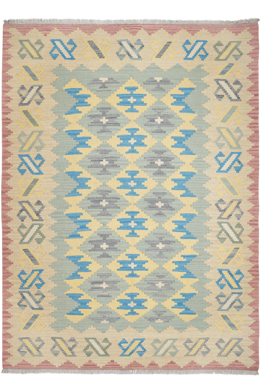 Kelim Gashgai — Handmade, 169x231 cm, Green, 100% Virgin Wool | Main view