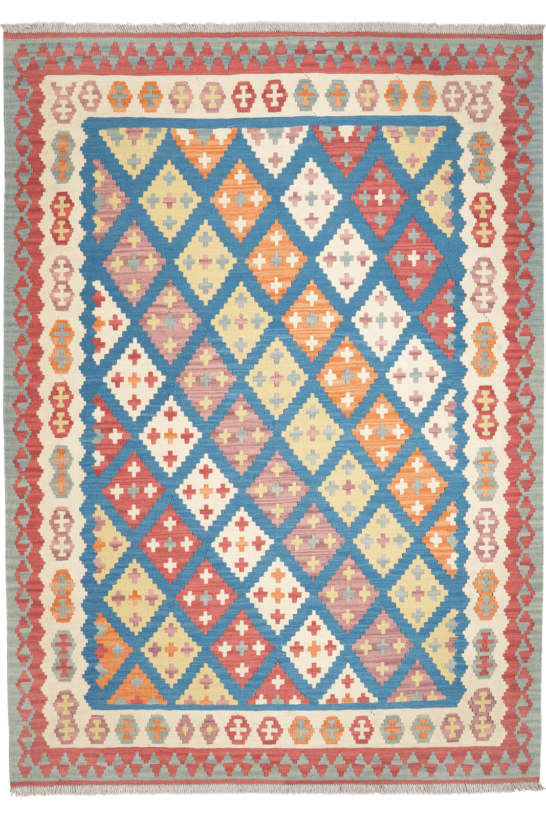 Kelim Gashgai — Handmade, 172x241 cm, Blue, 100% Virgin Wool | Main view