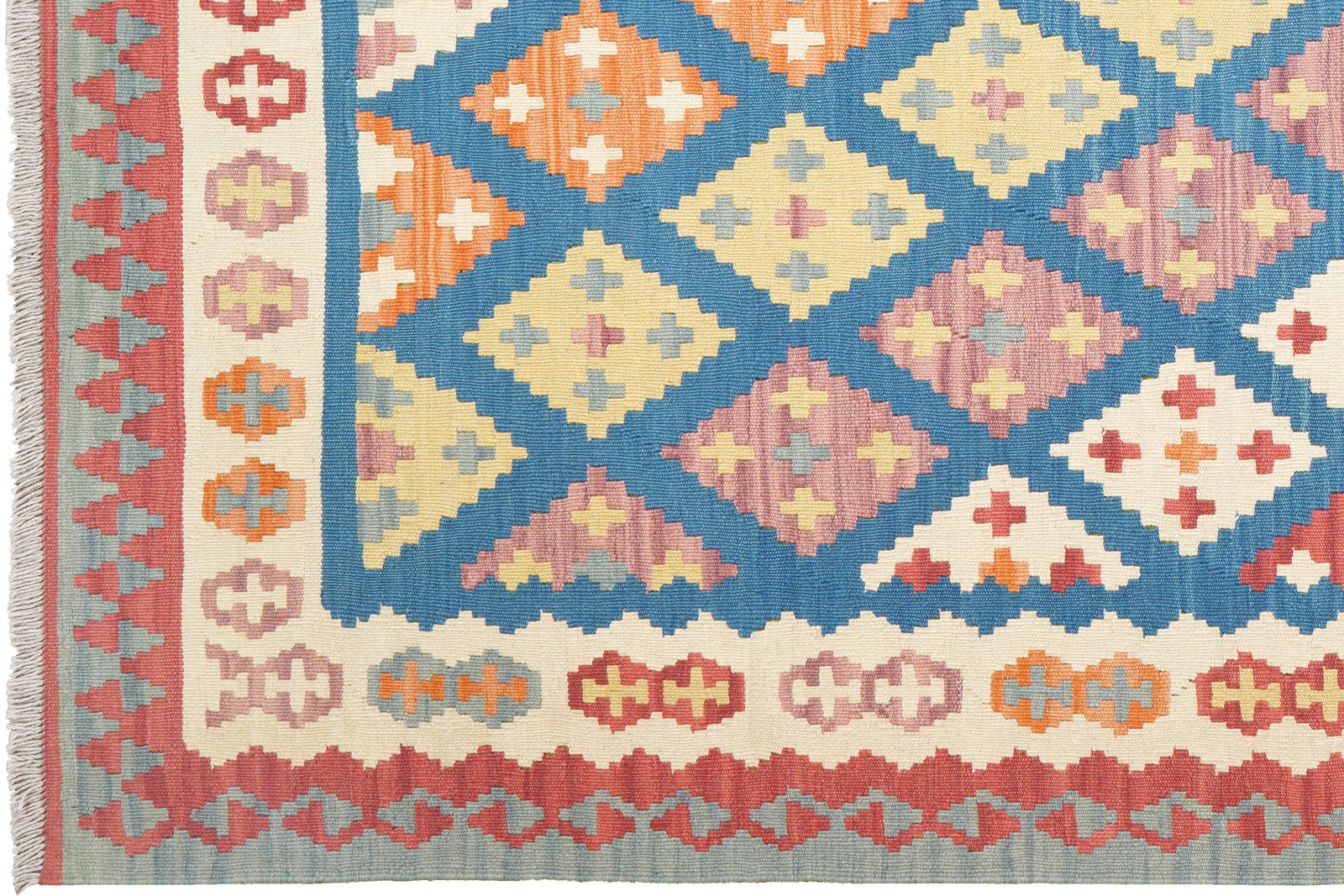 Kelim Gashgai — Handmade, 172x241 cm, Blue, 100% Virgin Wool | View 3