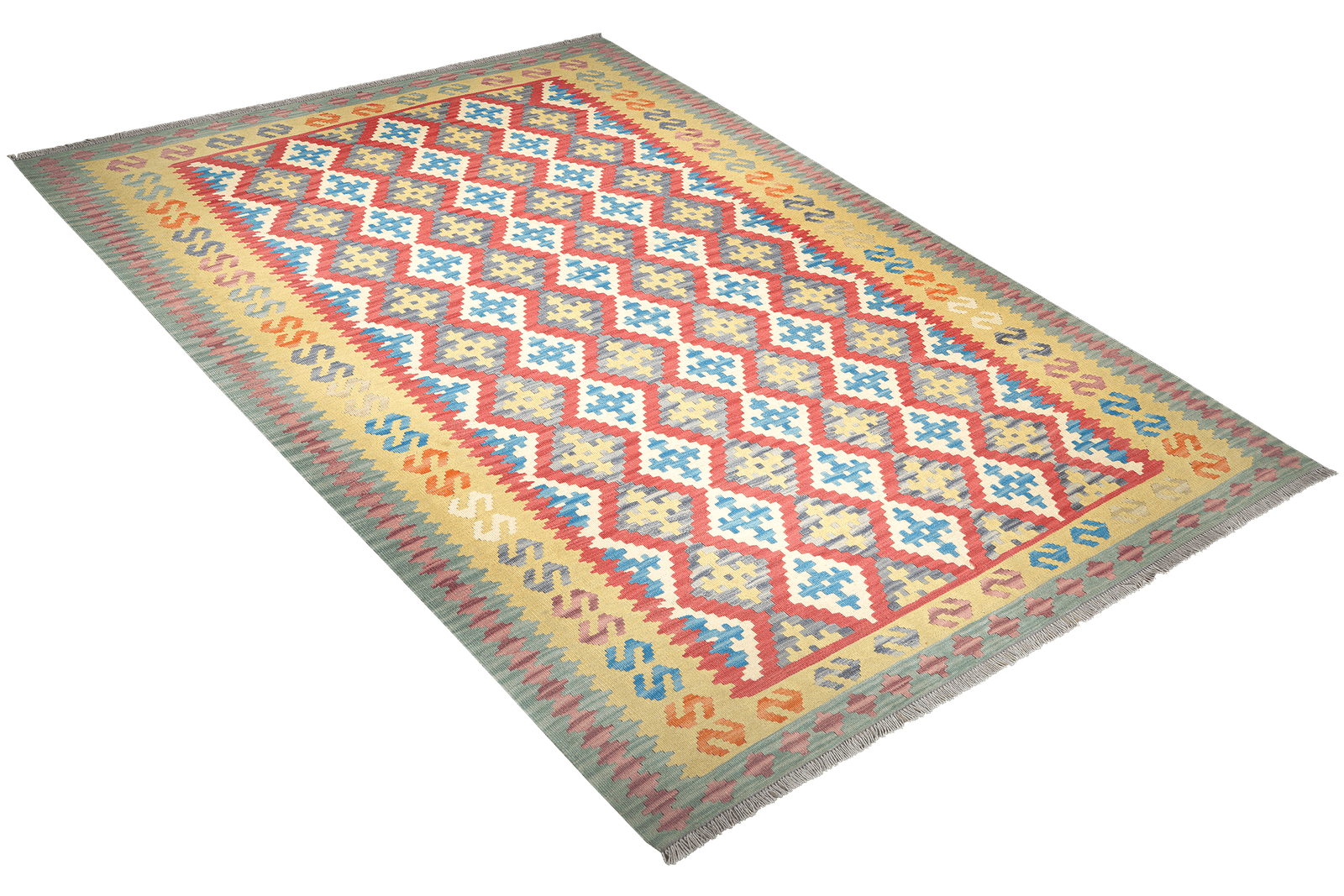 Kelim Gashgai — Handmade, 211x306 cm, Red, 100% Virgin Wool | View 4