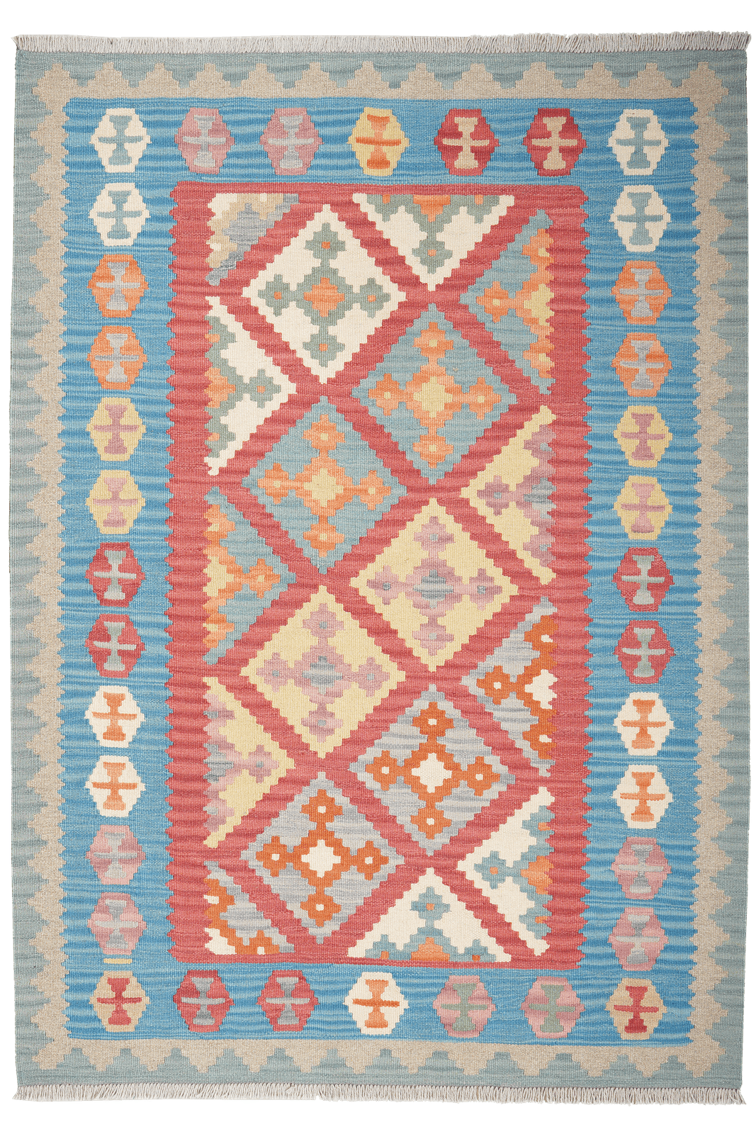 Kelim Gashgai — Handmade, 128x180 cm, Red, 100% Virgin Wool | Main view