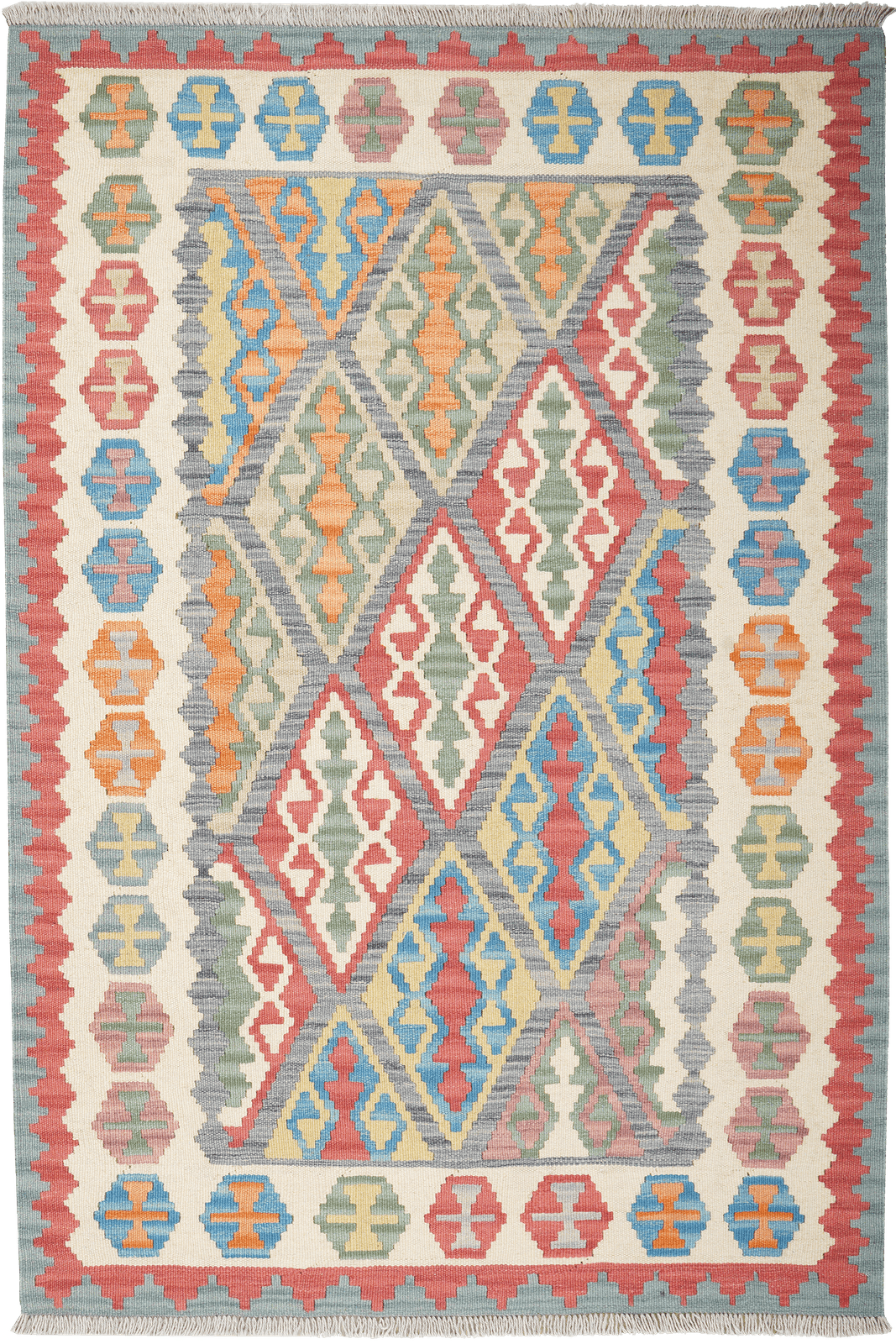 Kelim Gashgai — Handmade, 123x179 cm, Grey, 100% Virgin Wool | Main view