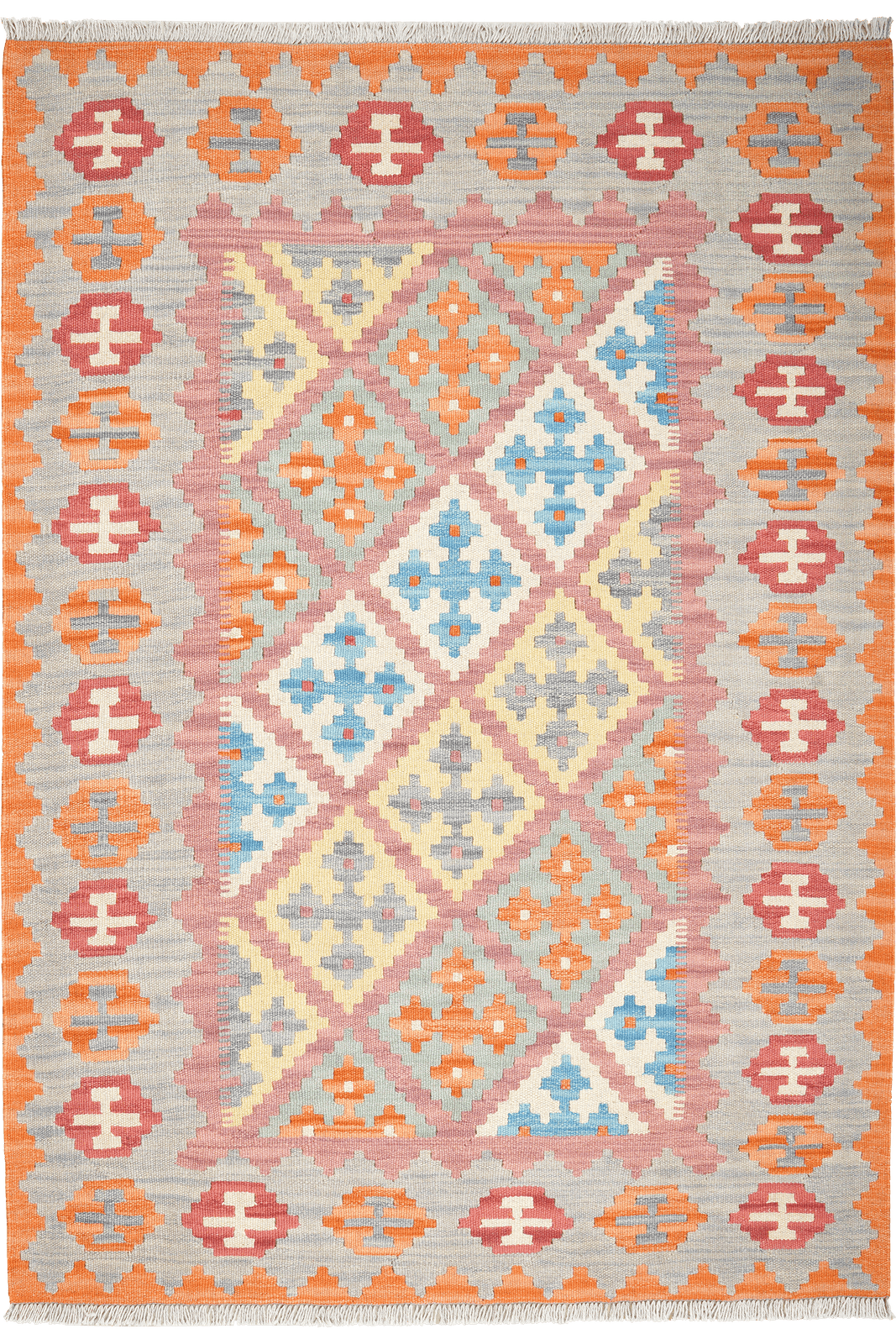Kelim Gashgai — Handmade, 127x181 cm, Pink, 100% Virgin Wool | Main view