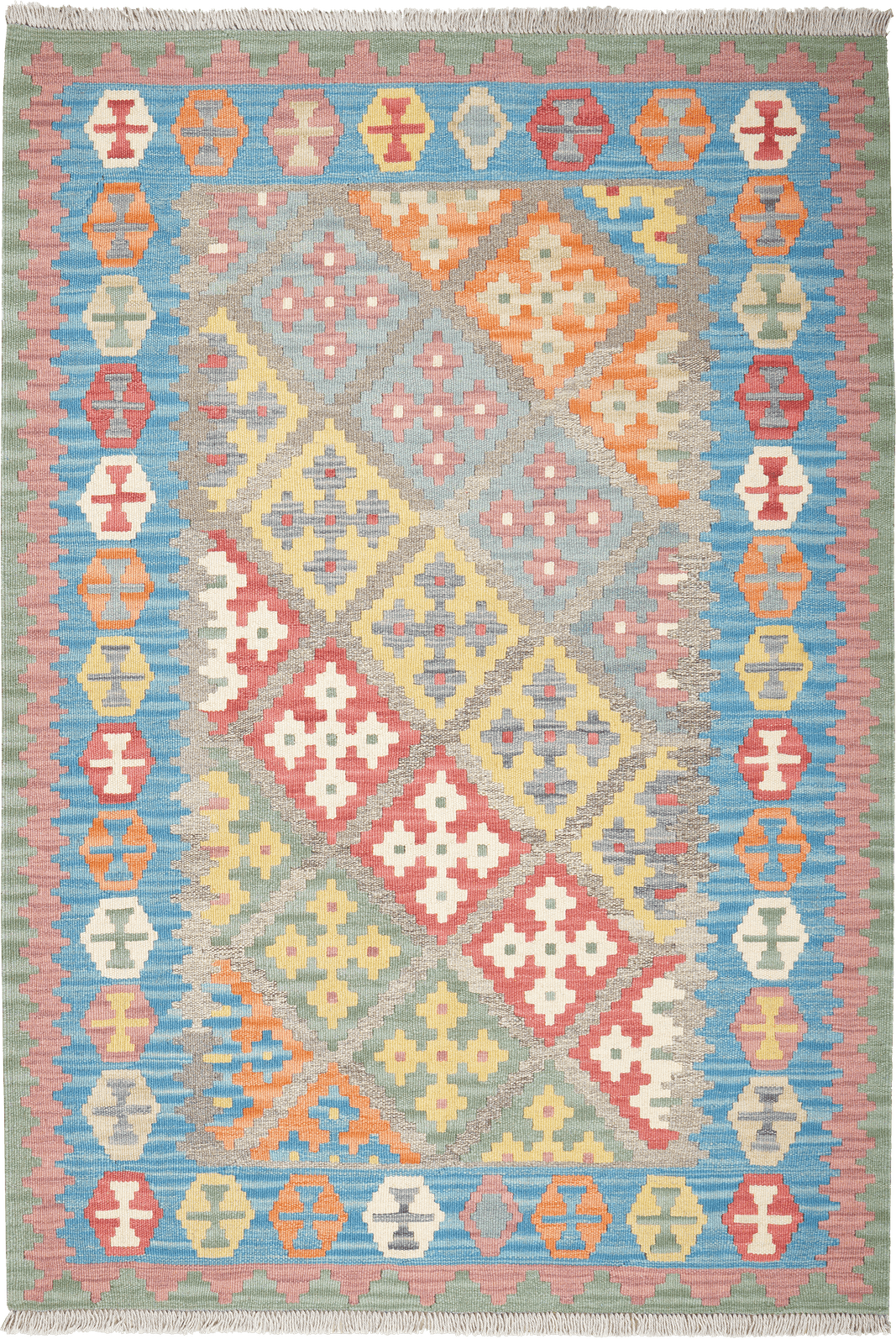 Kelim Gashgai — Handmade, 124x177 cm, Grey, 100% Virgin Wool | Main view