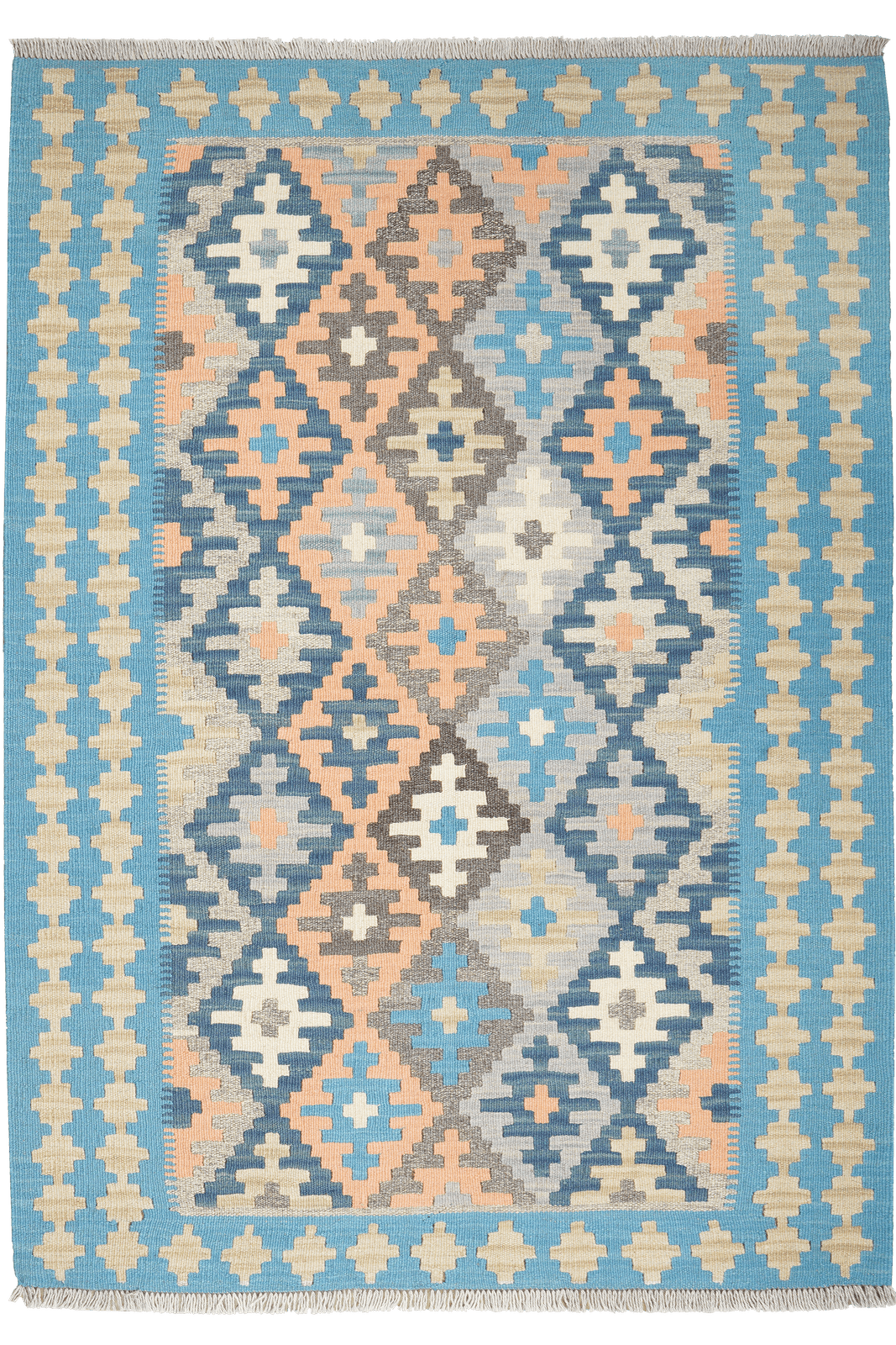 Kelim Gashgai — Handmade, 125x176 cm, Blue, 100% Virgin Wool | Main view