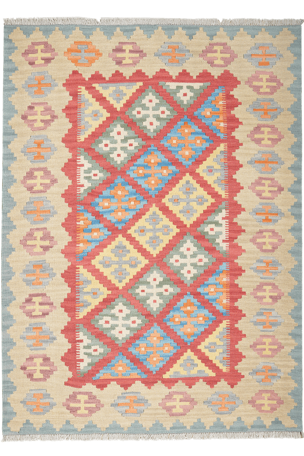 Kelim Gashgai — Handmade, 128x177 cm, Red, 100% Virgin Wool | Main view