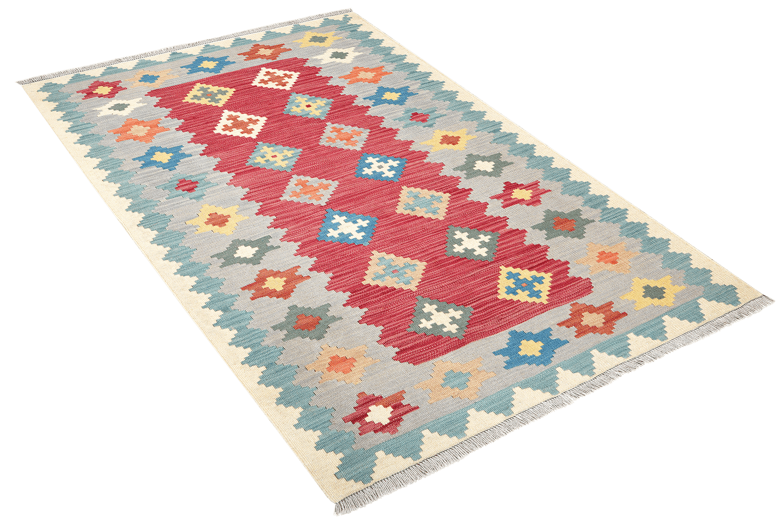 Kelim Gashgai — Handmade, 126x180 cm, Red, 100% Virgin Wool | View 4