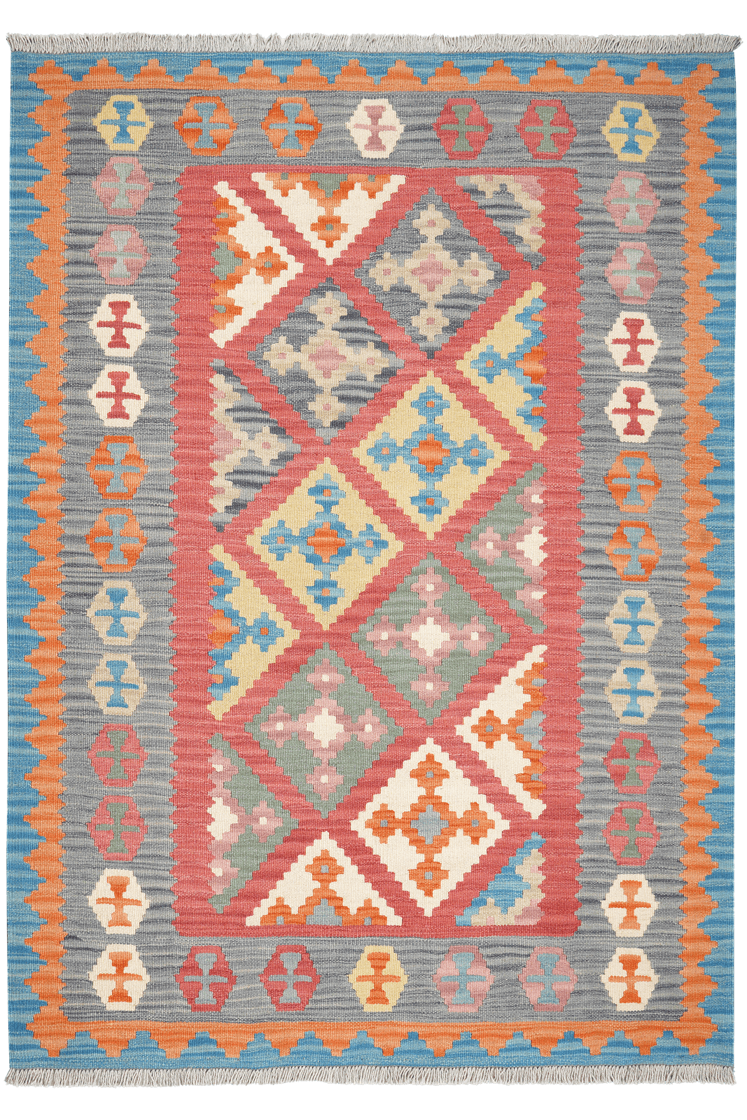 Kelim Gashgai — Handmade, 129x180 cm, Red, 100% Virgin Wool | Main view