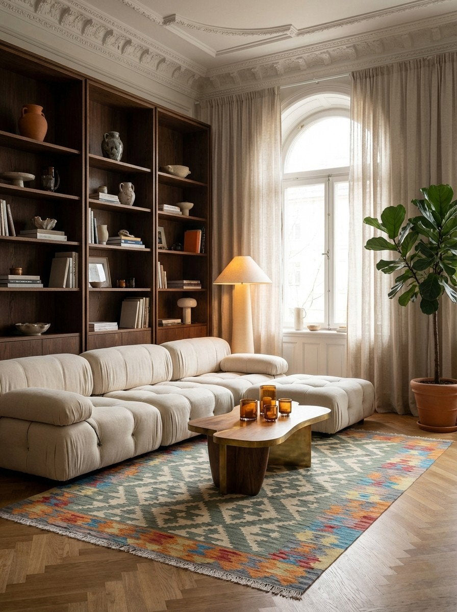 Kelim Gashgai — Handgefertigt, 181x124 cm, Bunt, 100% Virgin Wool | Back view