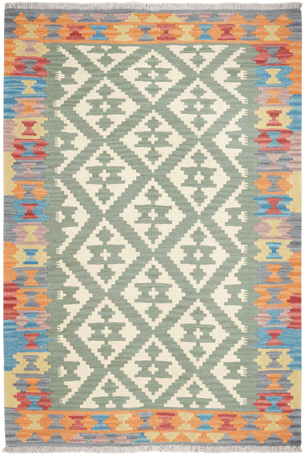 Kelim Gashgai — Handmade, 124x181 cm, Green, 100% Virgin Wool | Main view