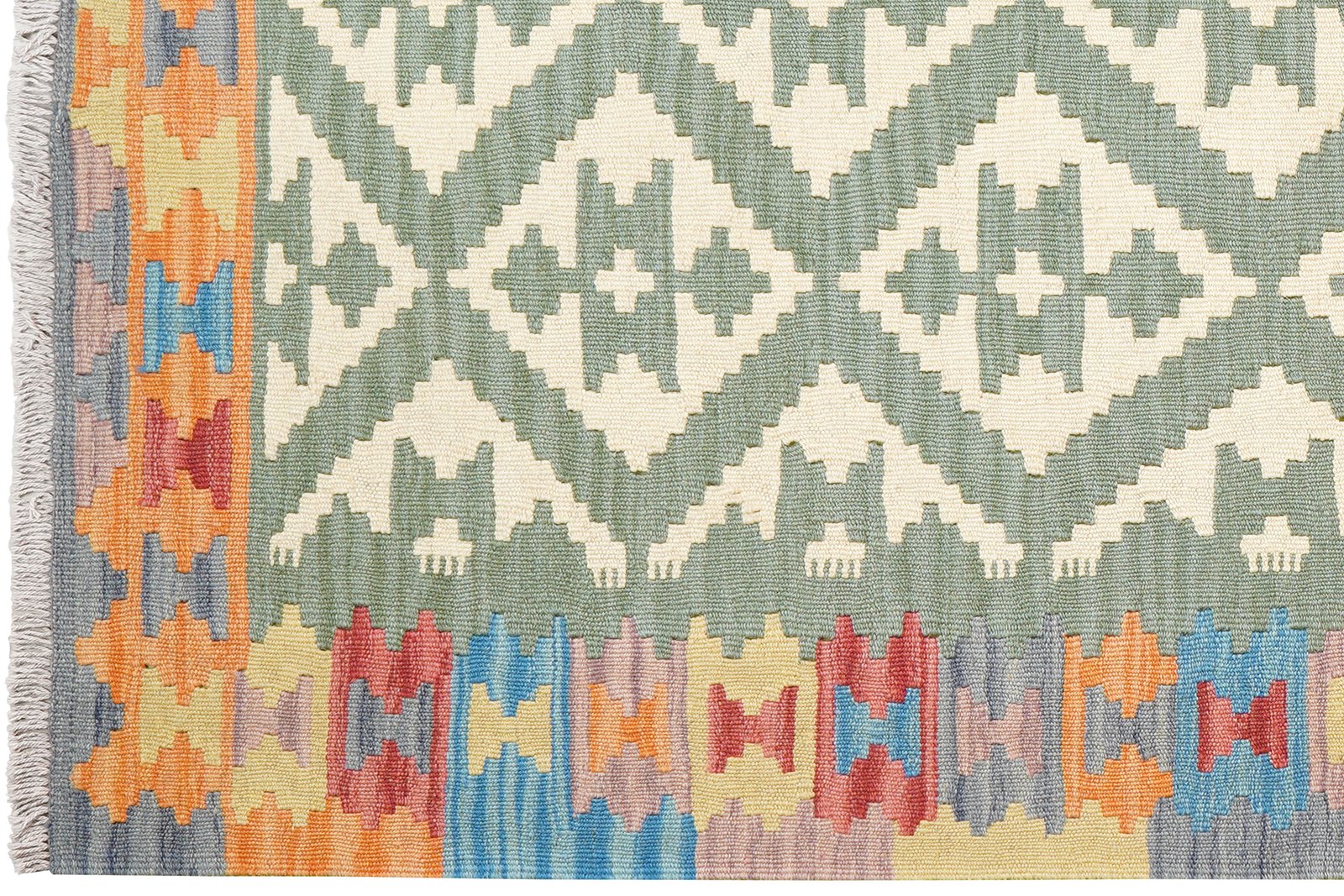 Kelim Gashgai — Handmade, 124x181 cm, Green, 100% Virgin Wool | View 3