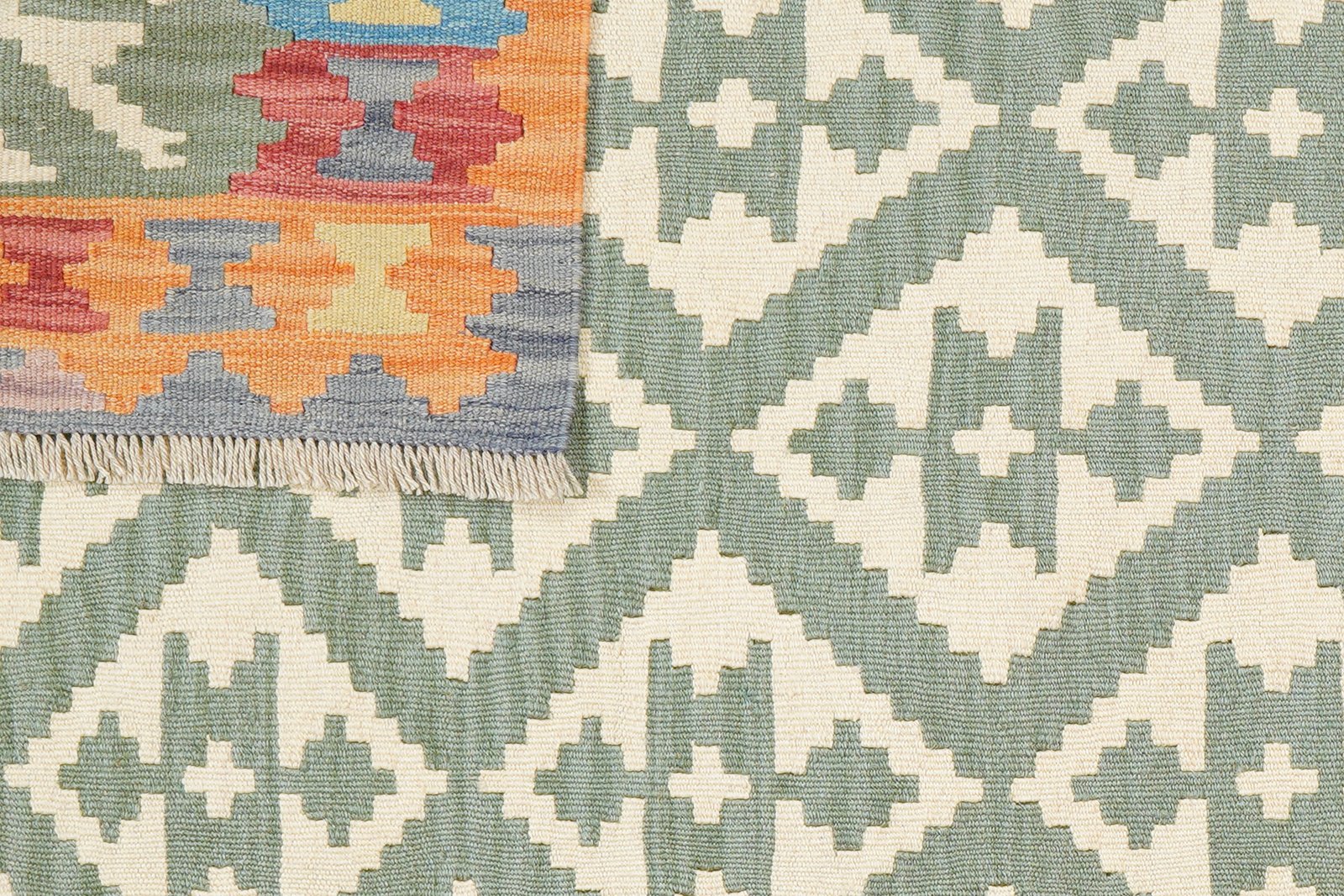 Kelim Gashgai — Handmade, 124x181 cm, Green, 100% Virgin Wool | View 6