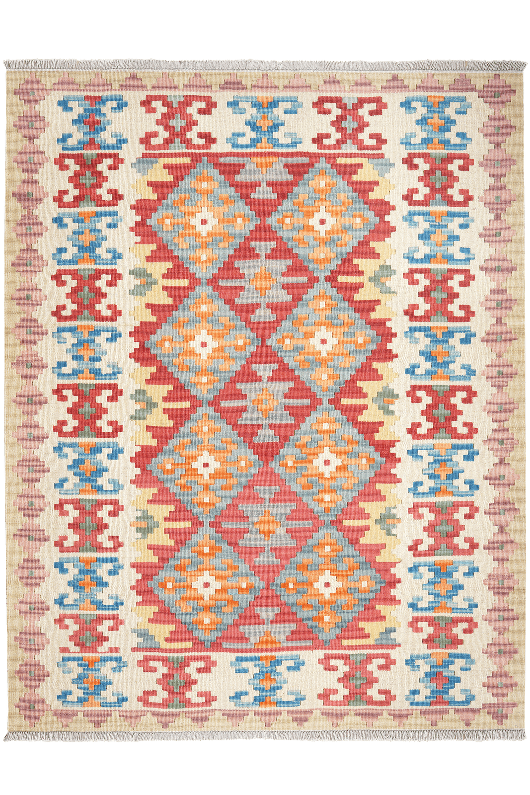 Kelim Gashgai — Handmade, 155x197 cm, Red, 100% Virgin Wool | Main view