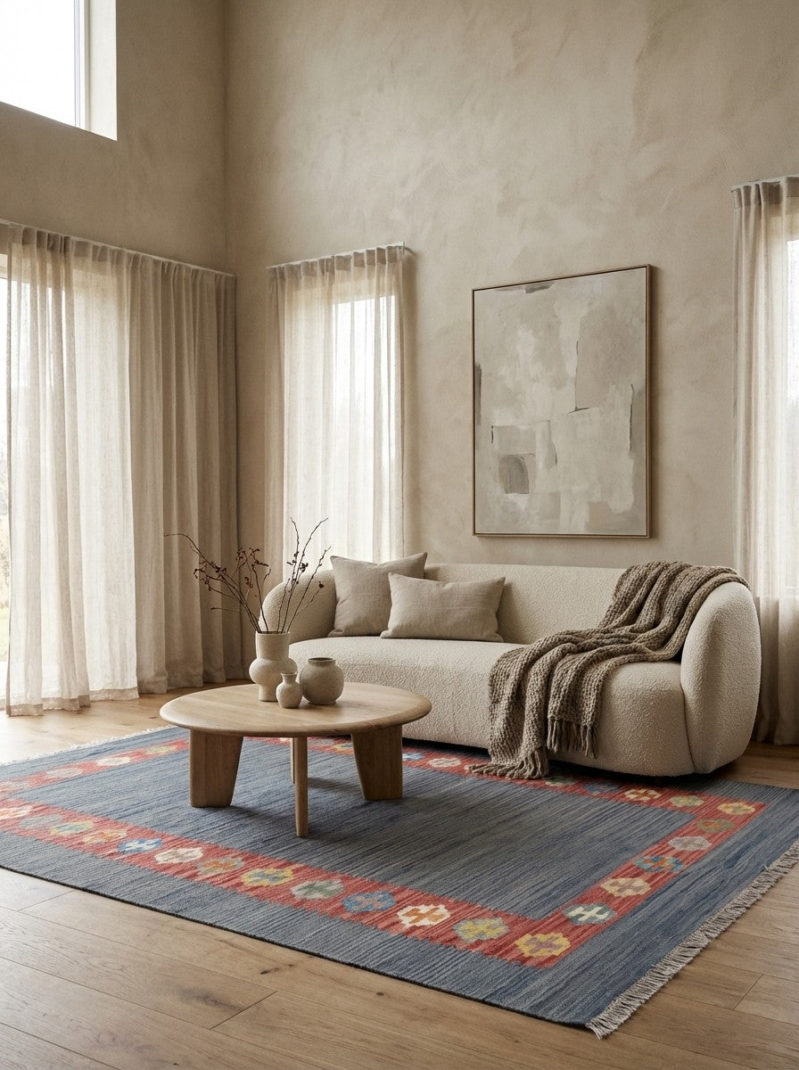Kelim Gashgai — Handmade, 157x203 cm, Grey, 100% Virgin Wool | Detail view