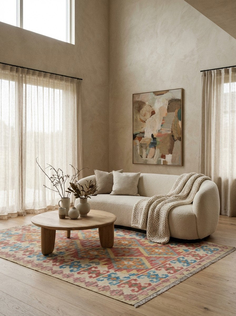 Kelim Gashgai — Handgefertigt, 196x157 cm, Bunt, 100% Virgin Wool | Detail view