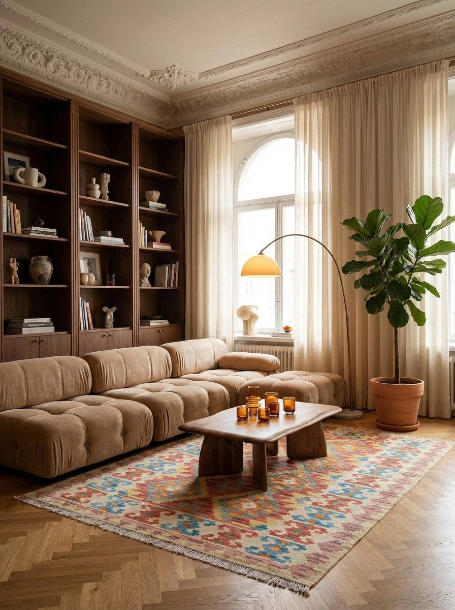 Kelim Gashgai — Handgefertigt, 196x157 cm, Bunt, 100% Virgin Wool | Back view