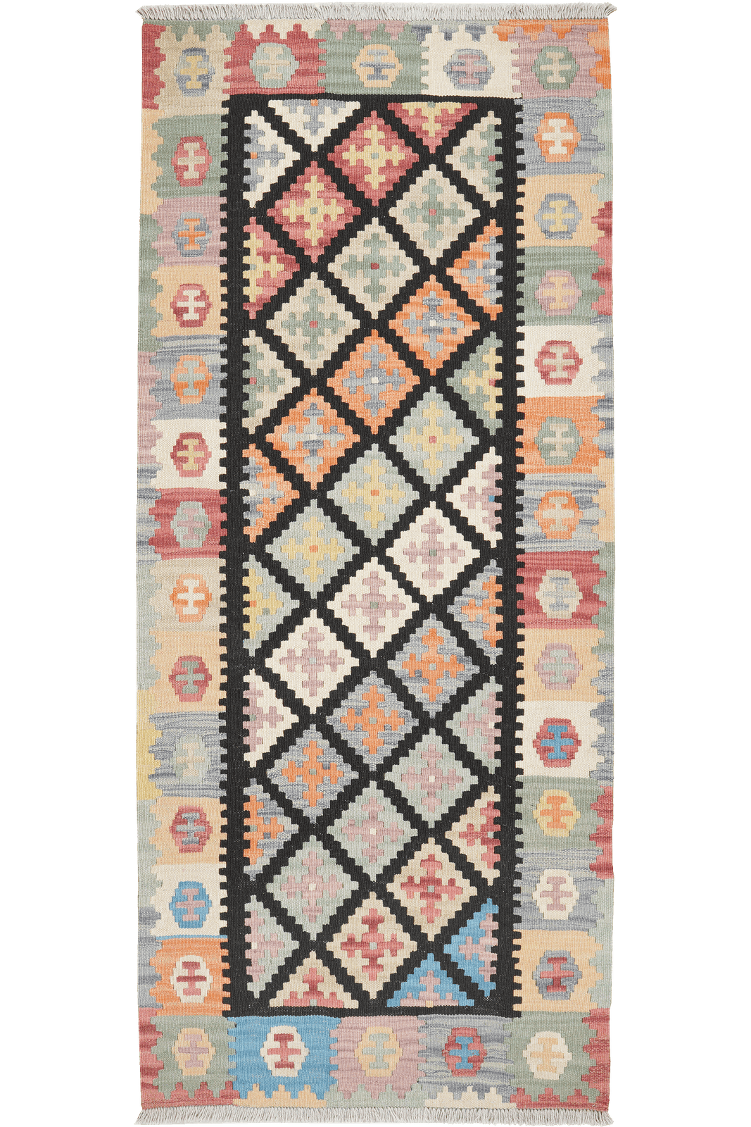 Kelim Gashgai — Handmade, 87x203 cm, Black, 100% Virgin Wool | Main view