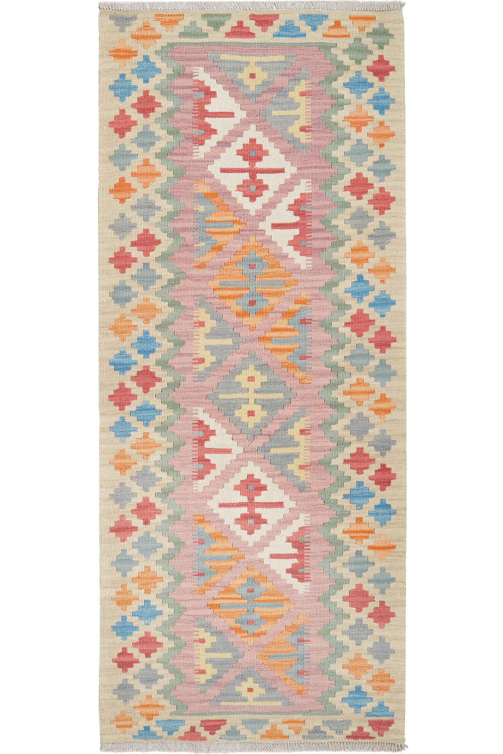 Kelim Gashgai — Handgefertigt, 202x83 cm, Beige, 100% Virgin Wool | Main view