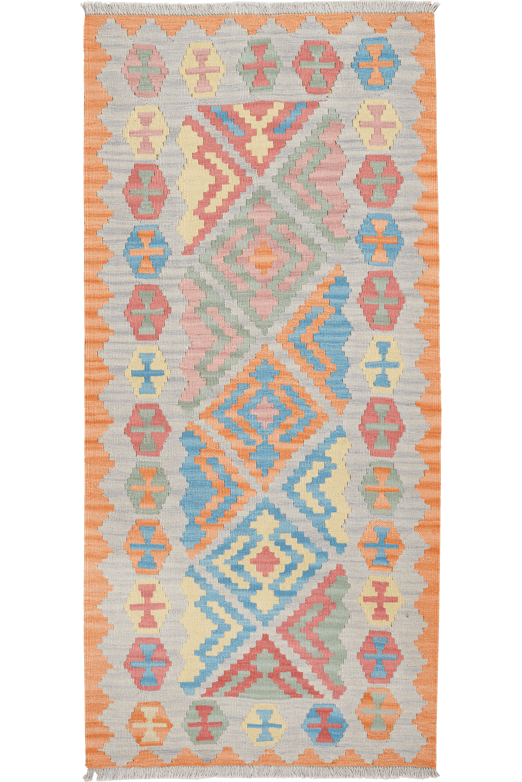 Kelim Gashgai — Handmade, 86x189 cm, Grey, 100% Virgin Wool | Main view