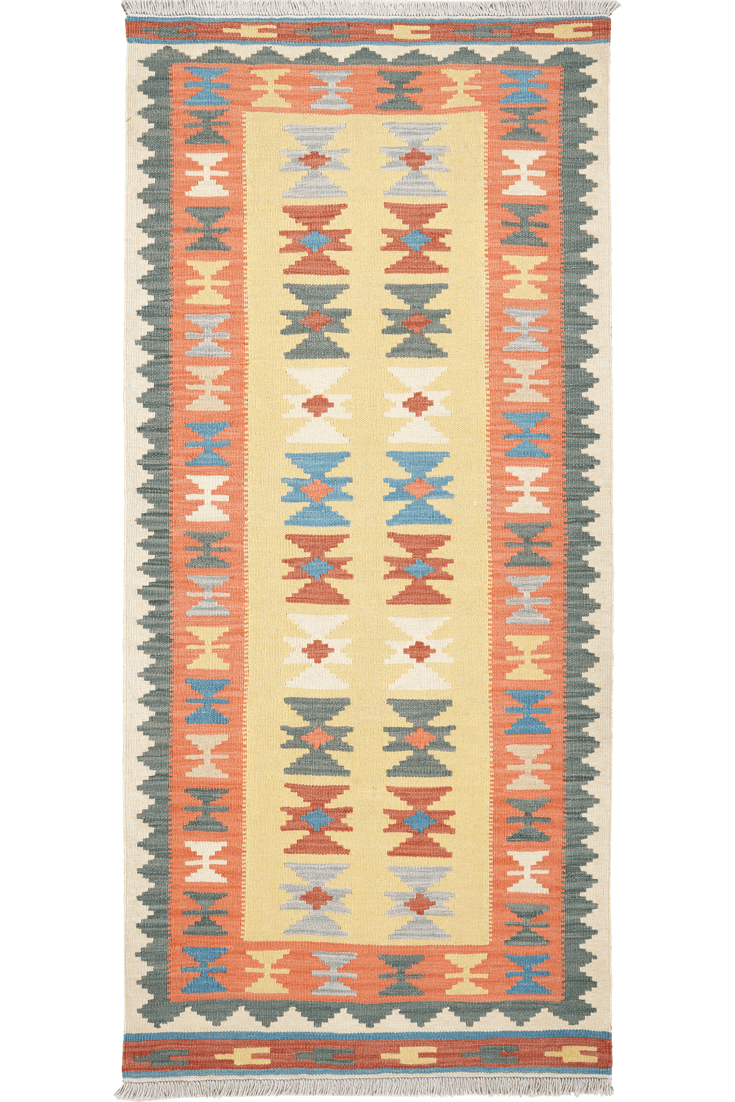 Kelim Gashgai — Handmade, 91x202 cm, Yellow, 100% Virgin Wool | Main view