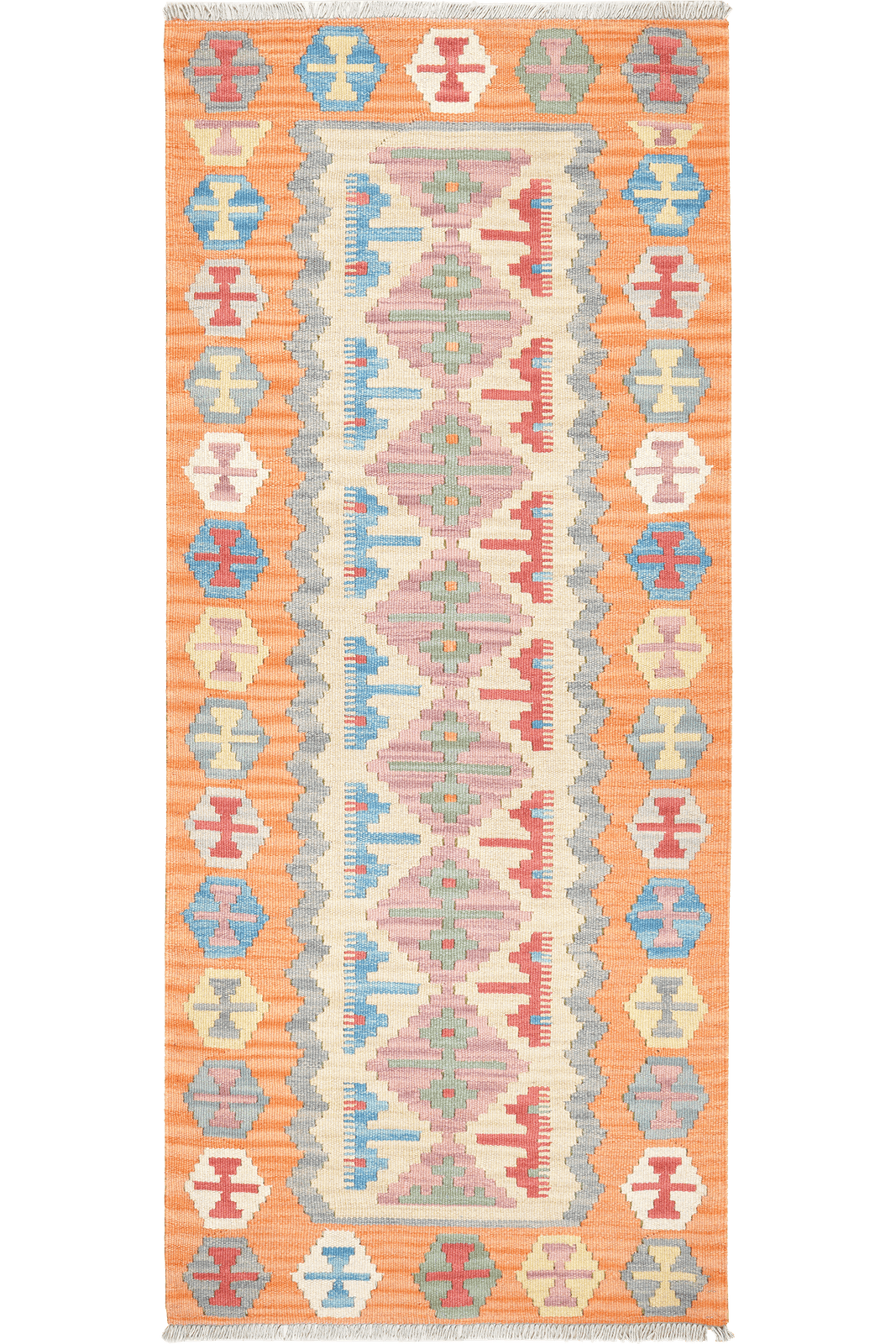 Kelim Gashgai — Handmade, 85x198 cm, Beige, 100% Virgin Wool | Main view