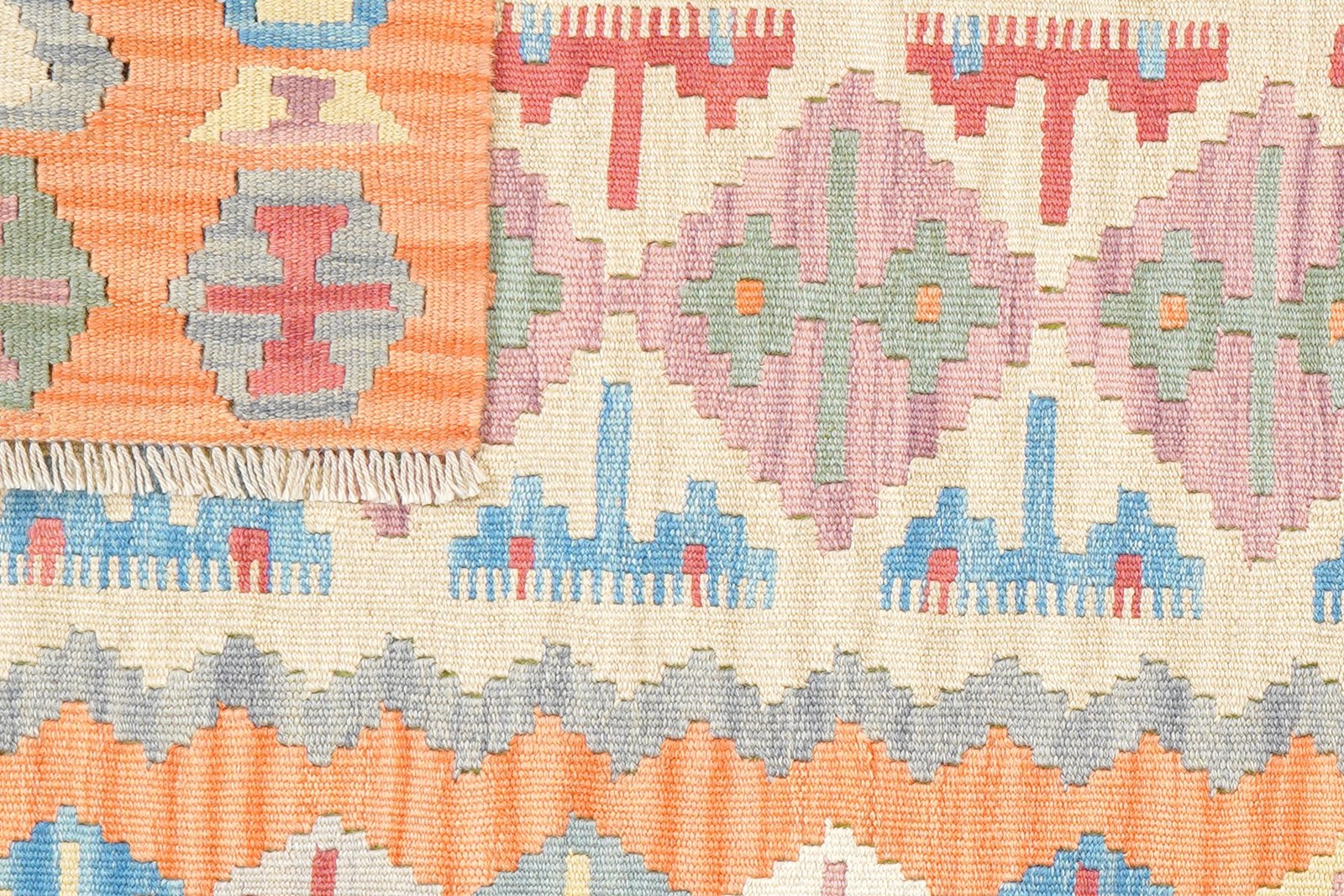 Kelim Gashgai — Handmade, 85x198 cm, Beige, 100% Virgin Wool | View 6