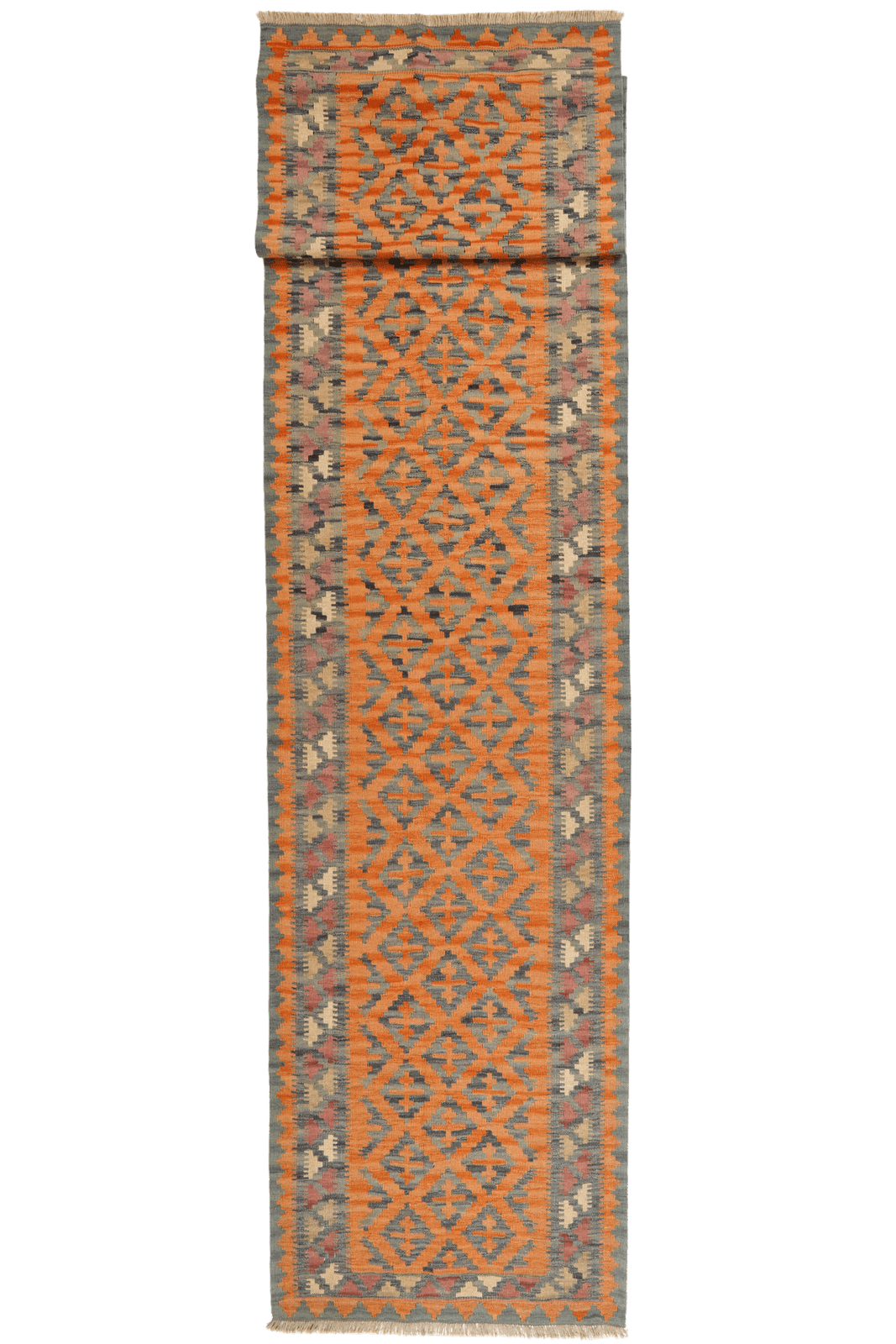 Kelim Gashgai — Handmade, 86x403 cm, Orange, 100% Virgin Wool | Main view