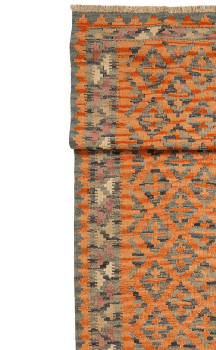 Kelim Gashgai — Handmade, 86x403 cm, Orange, 100% Virgin Wool | View 3