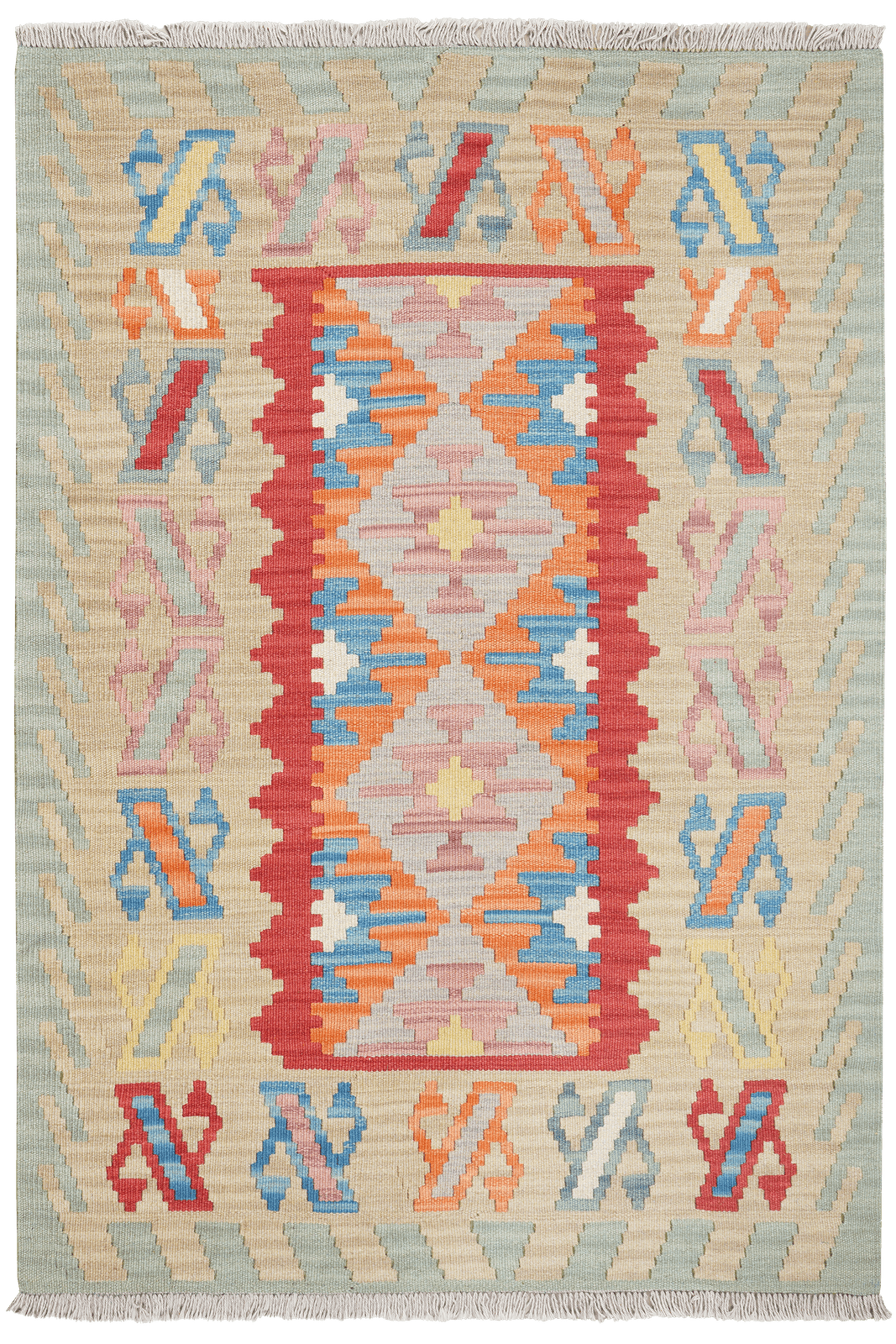Kelim Gashgai — Handmade, 107x158 cm, Red, 100% Virgin Wool | Main view
