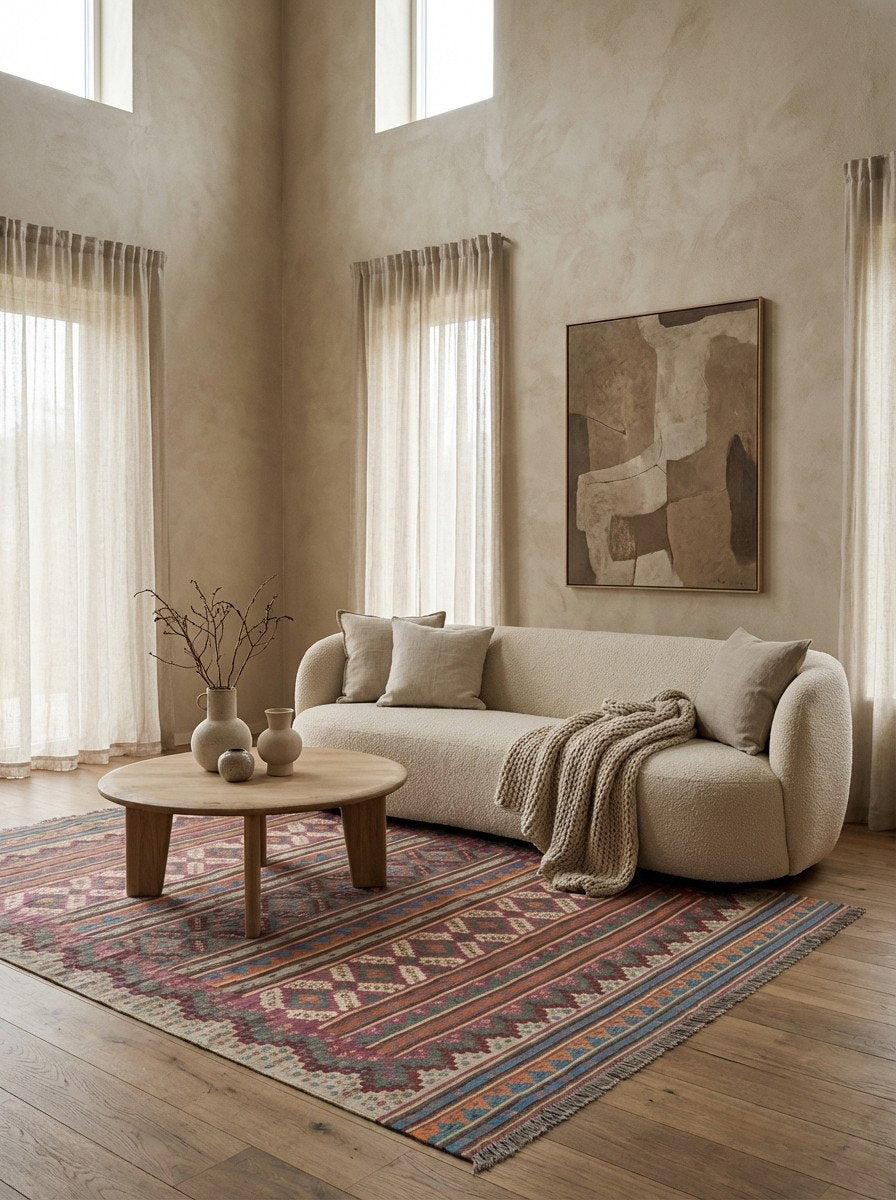 Sumak Sirdjan — Handgefertigt, 242x160 cm, Bunt, 100% Virgin Wool | Detail view