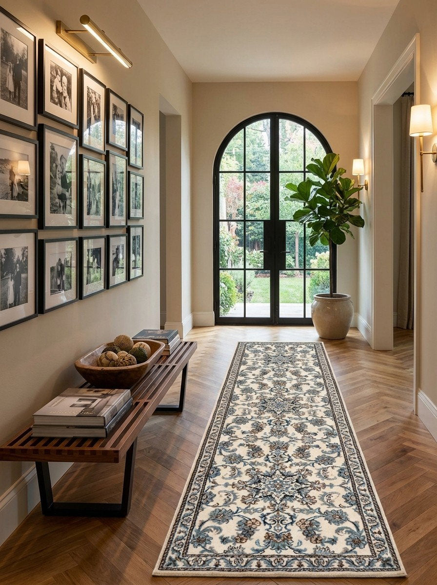 Nain 12La — Handgefertigt, 305x77 cm, Beige, 100% Virgin Wool | Detail view