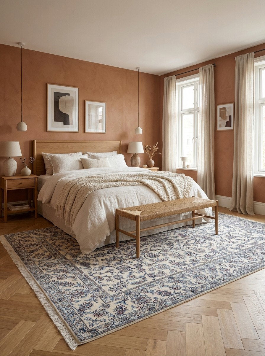 Nain 12La — Handgefertigt, 350x245 cm, Beige, 100% Virgin Wool | Detail view