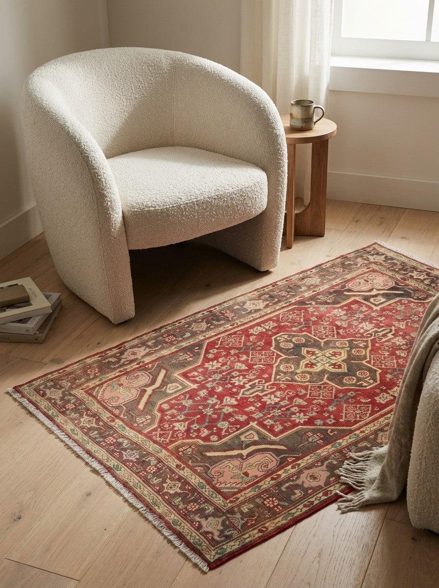 Heritage — Hand-knotted, 106x156 cm, Red, 100% Virgin Wool | Detail view