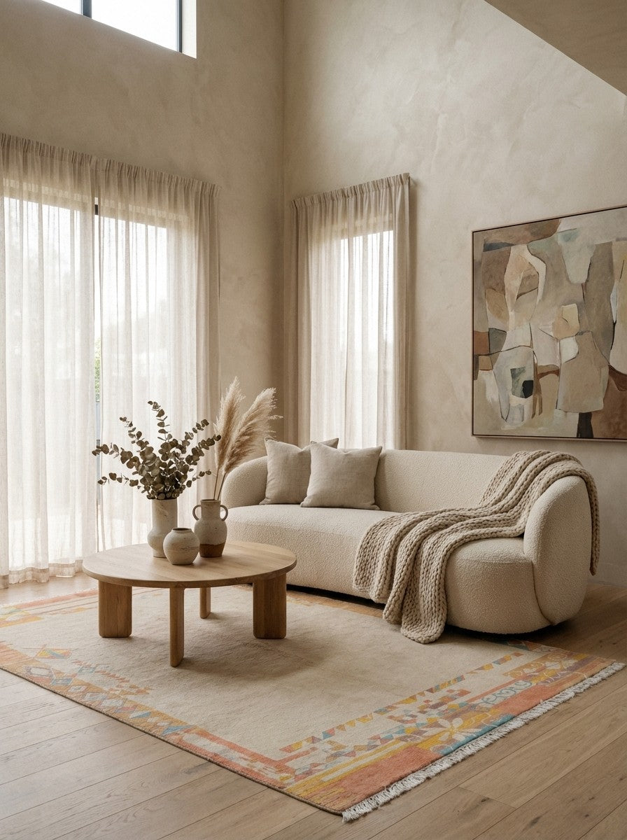 Nepal Mina — Hand-knotted, 174x244 cm, Beige, 100% Virgin Wool | Detail view