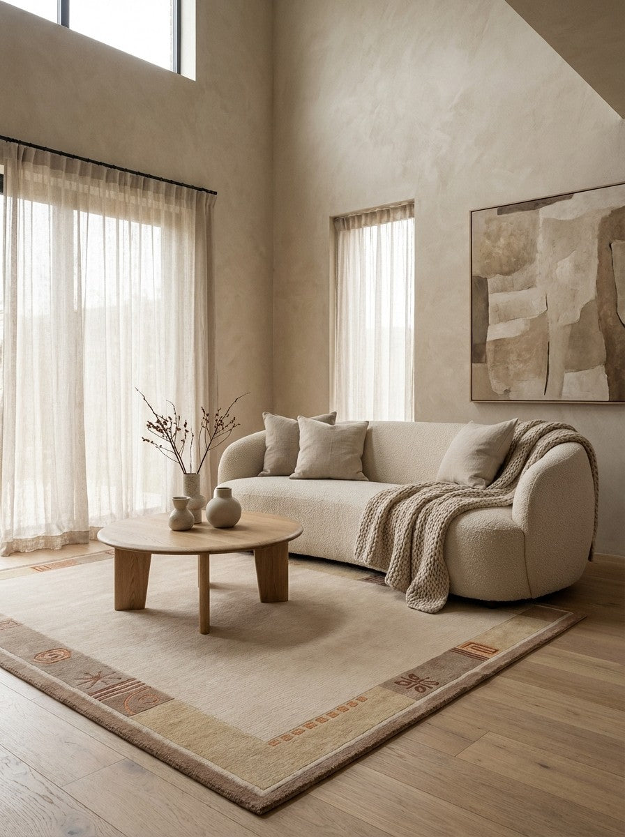 Nepal Roshni — Hand-knotted, 143x199 cm, Beige, 100% Virgin Wool | Detail view