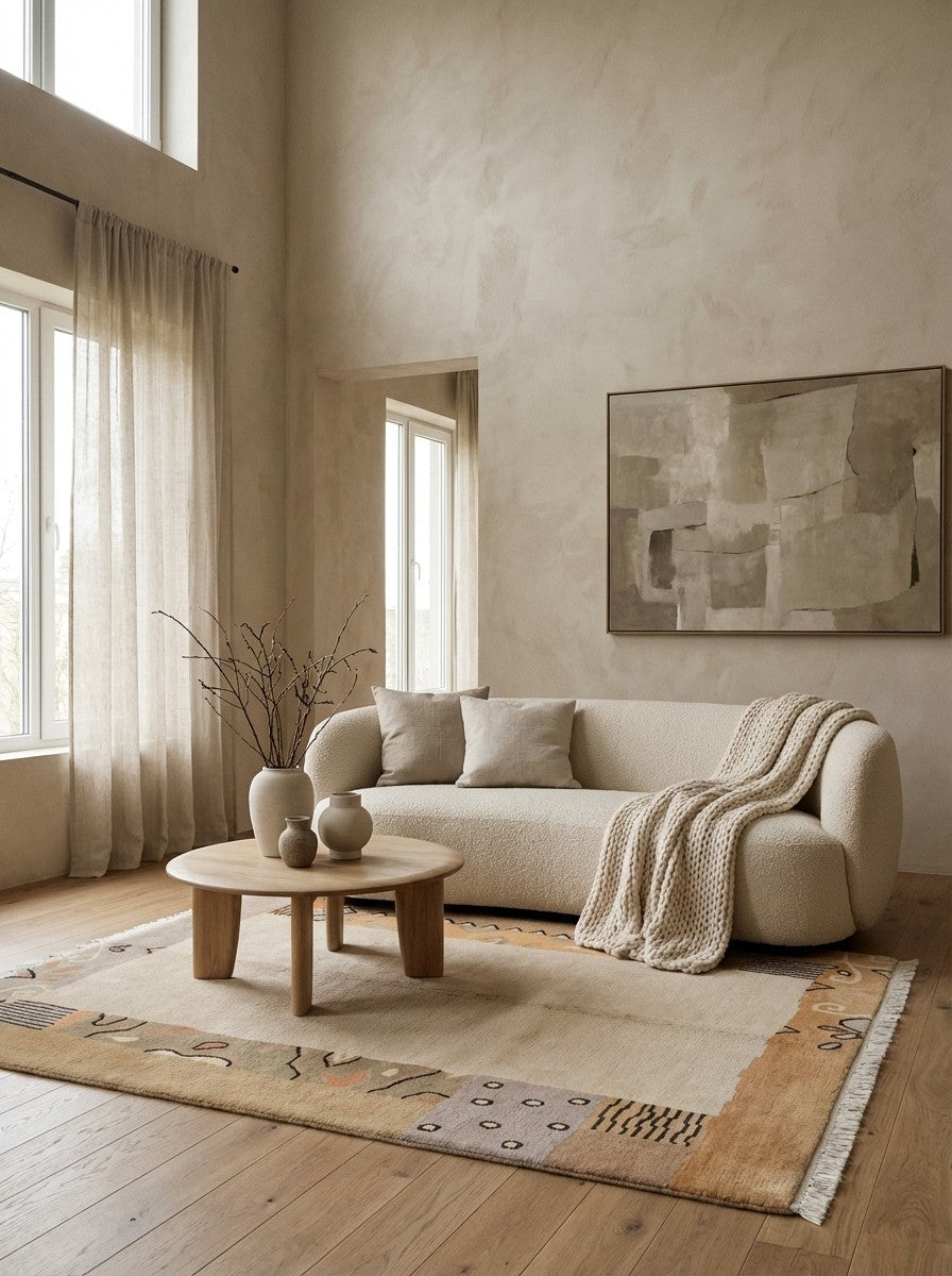 Nepal Priya — Hand-knotted, 152x195 cm, Beige, 100% Virgin Wool | Detail view