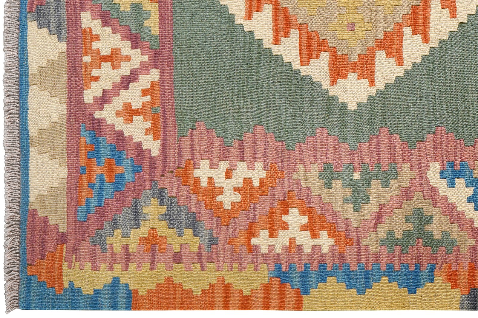 Kelim Gashgai — Handmade, 124x180 cm, Green, 100% Virgin Wool | View 3