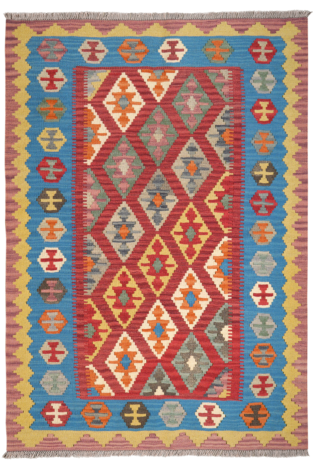 Kelim Gashgai — Handmade, 122x174 cm, Red, 100% Virgin Wool | Main view