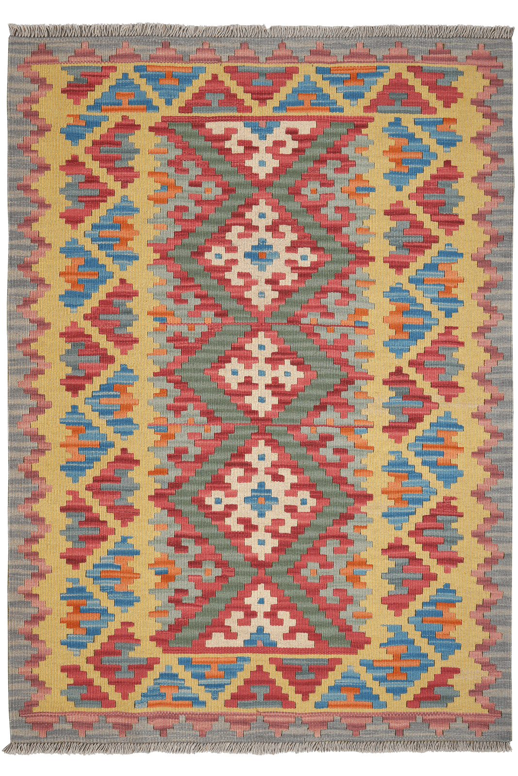 Kelim Gashgai — Handmade, 124x177 cm, Green, 100% Virgin Wool | Main view